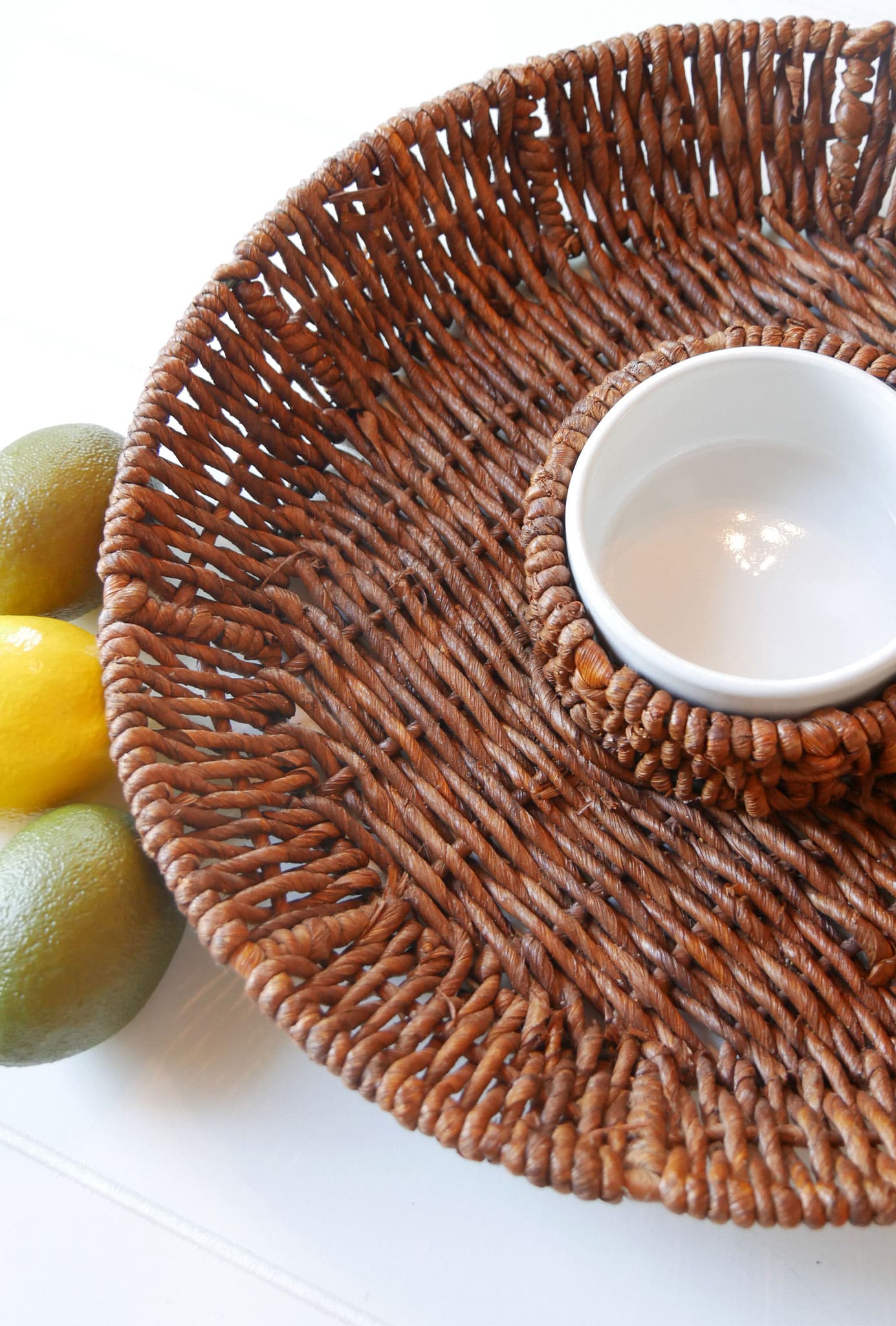 Rattan Wicker Chip and Dip Serving Platter Wicker Chip and Dip Basket Vintage Wicker Serveware