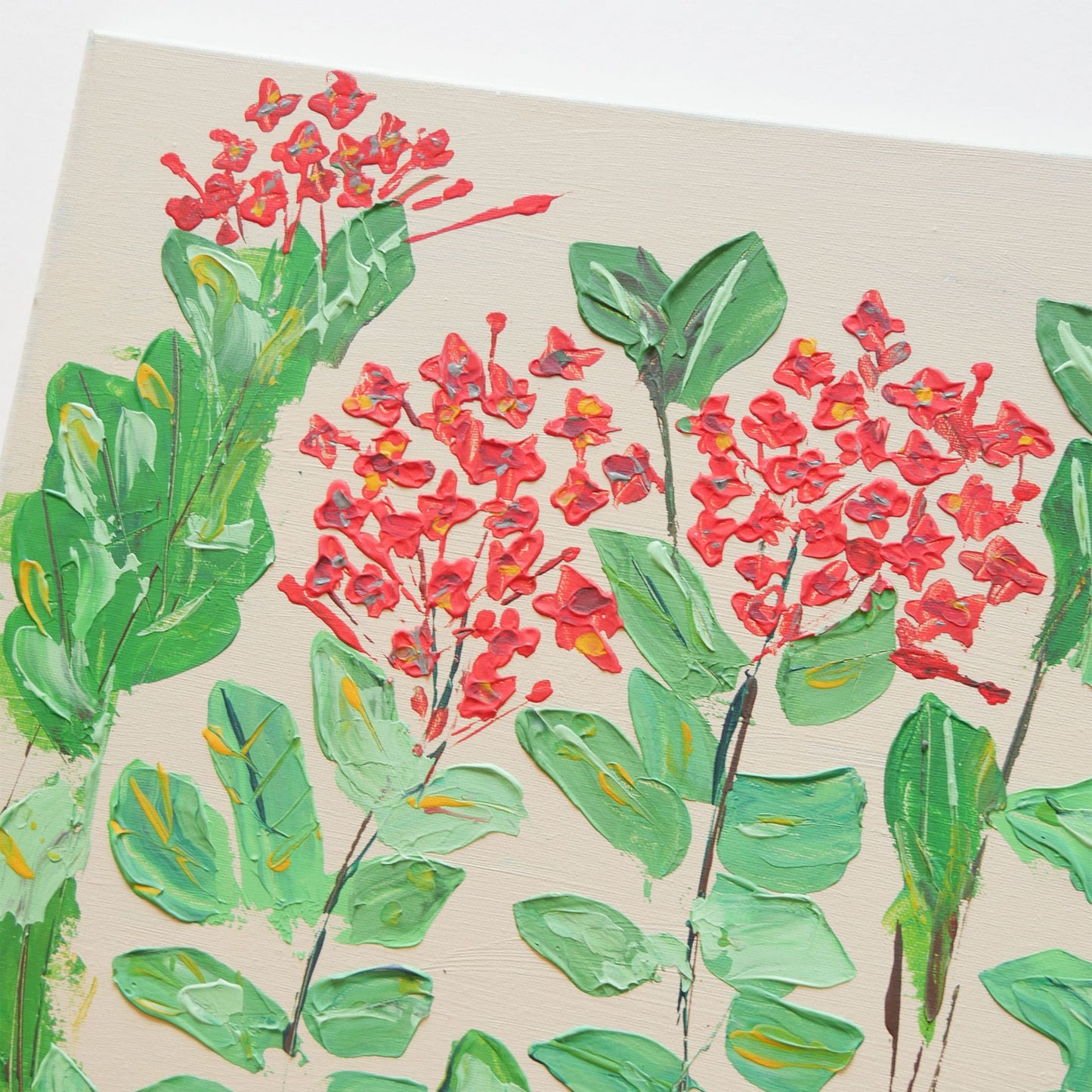 Red Geranium Textured Acrylic Painting on Wrapped Canvas Red Floral Painting Tropical Acrylic Painting on Canvas