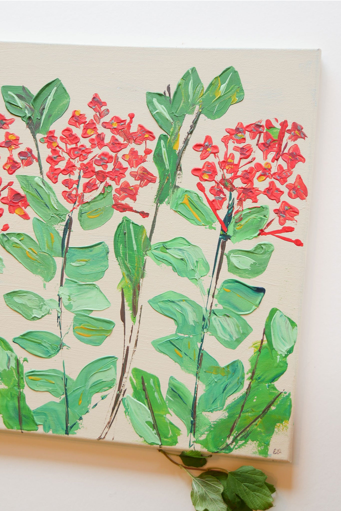 Red Geranium Textured Acrylic Painting on Wrapped Canvas Red Floral Painting Tropical Acrylic Painting on Canvas