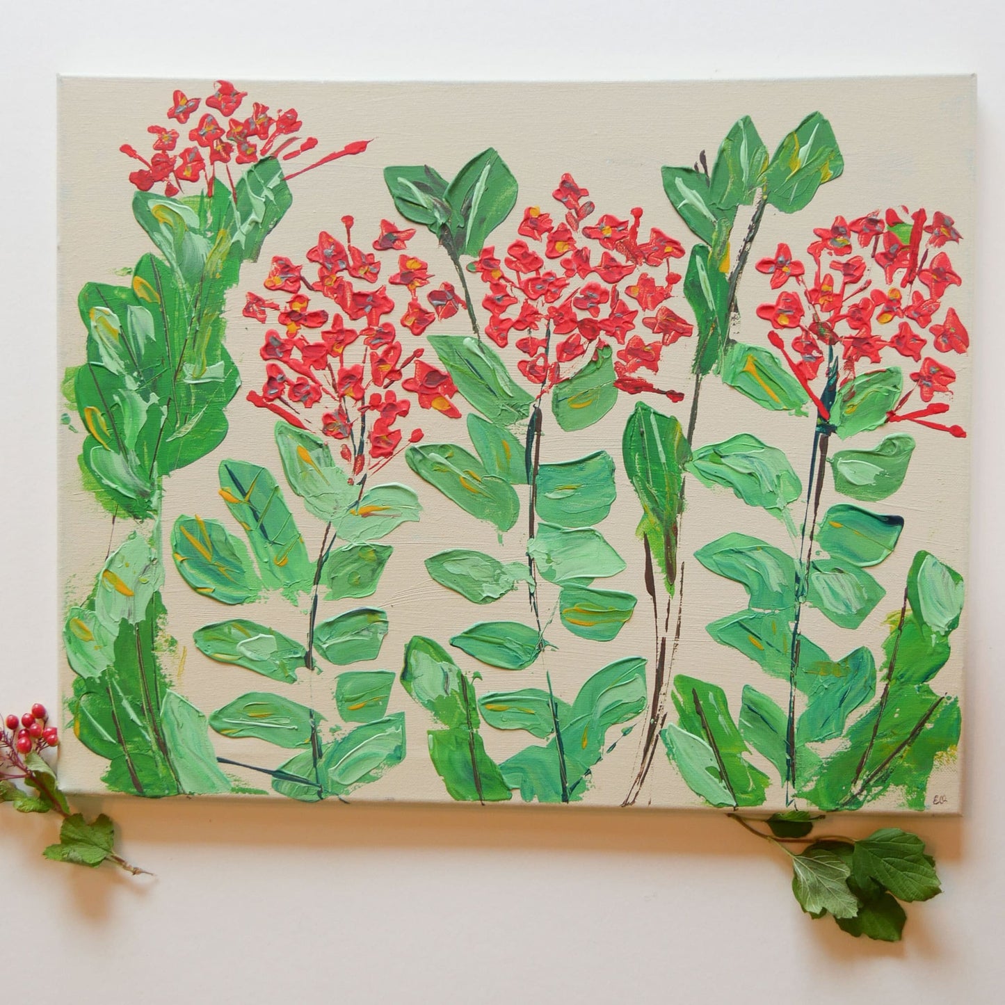 Red Geranium Textured Acrylic Painting on Wrapped Canvas Red Floral Painting Tropical Acrylic Painting on Canvas