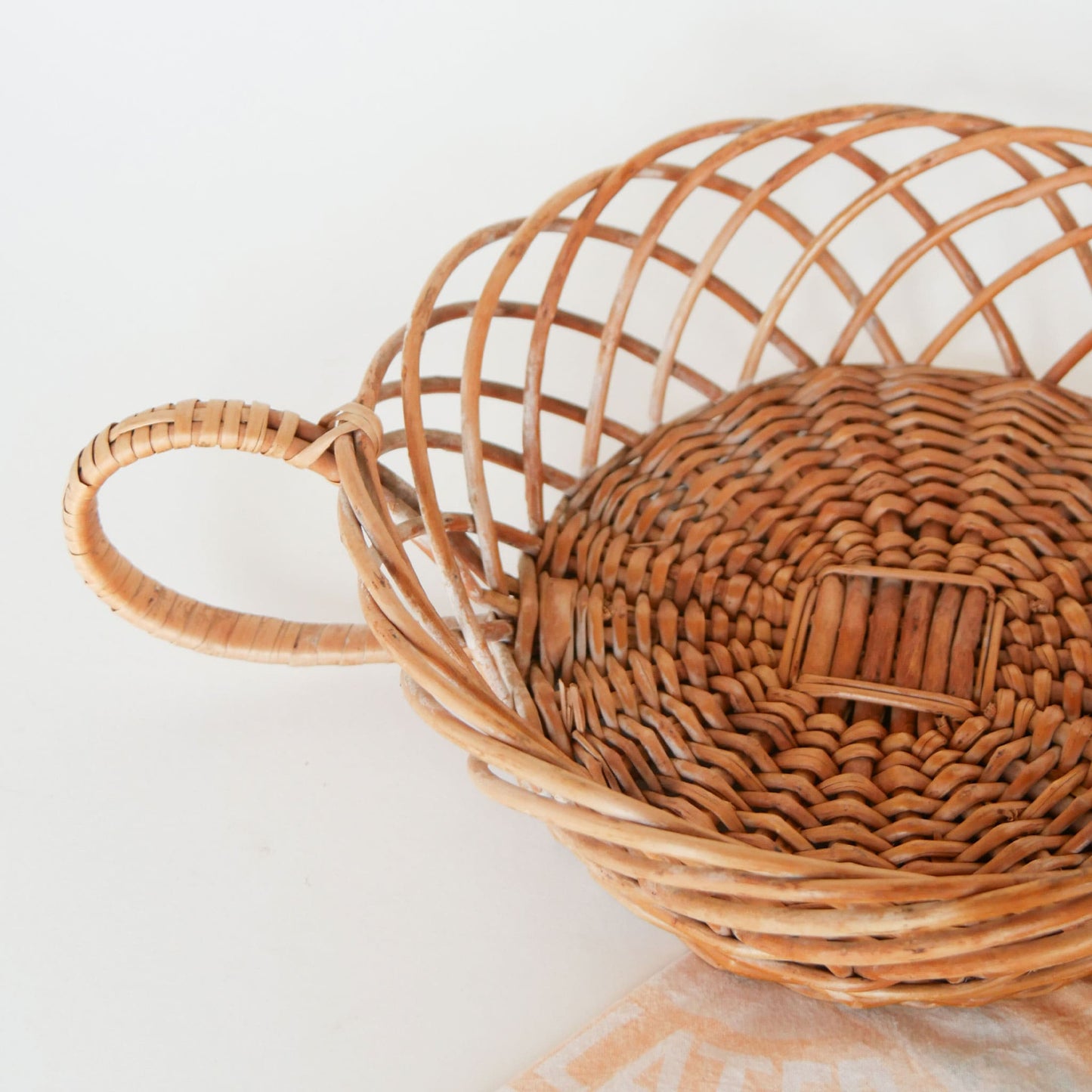 Vintage Rattan Wicker Basket with Loop Handle Vintage Farmhouse Basket