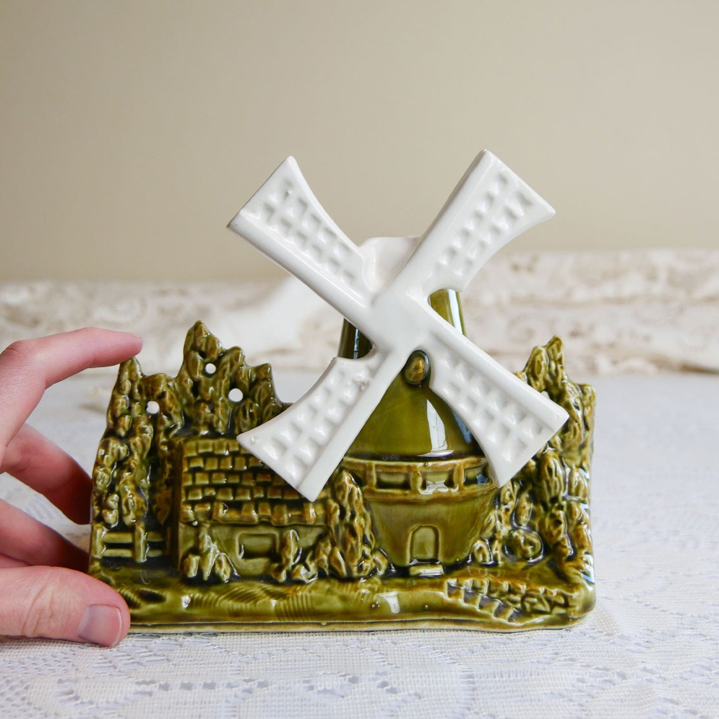 Shawnee Pottery Dutch Windmill House Planter, Vintage Olive Green Windmill Pottery Planter, Vintage Olive Green Pottery