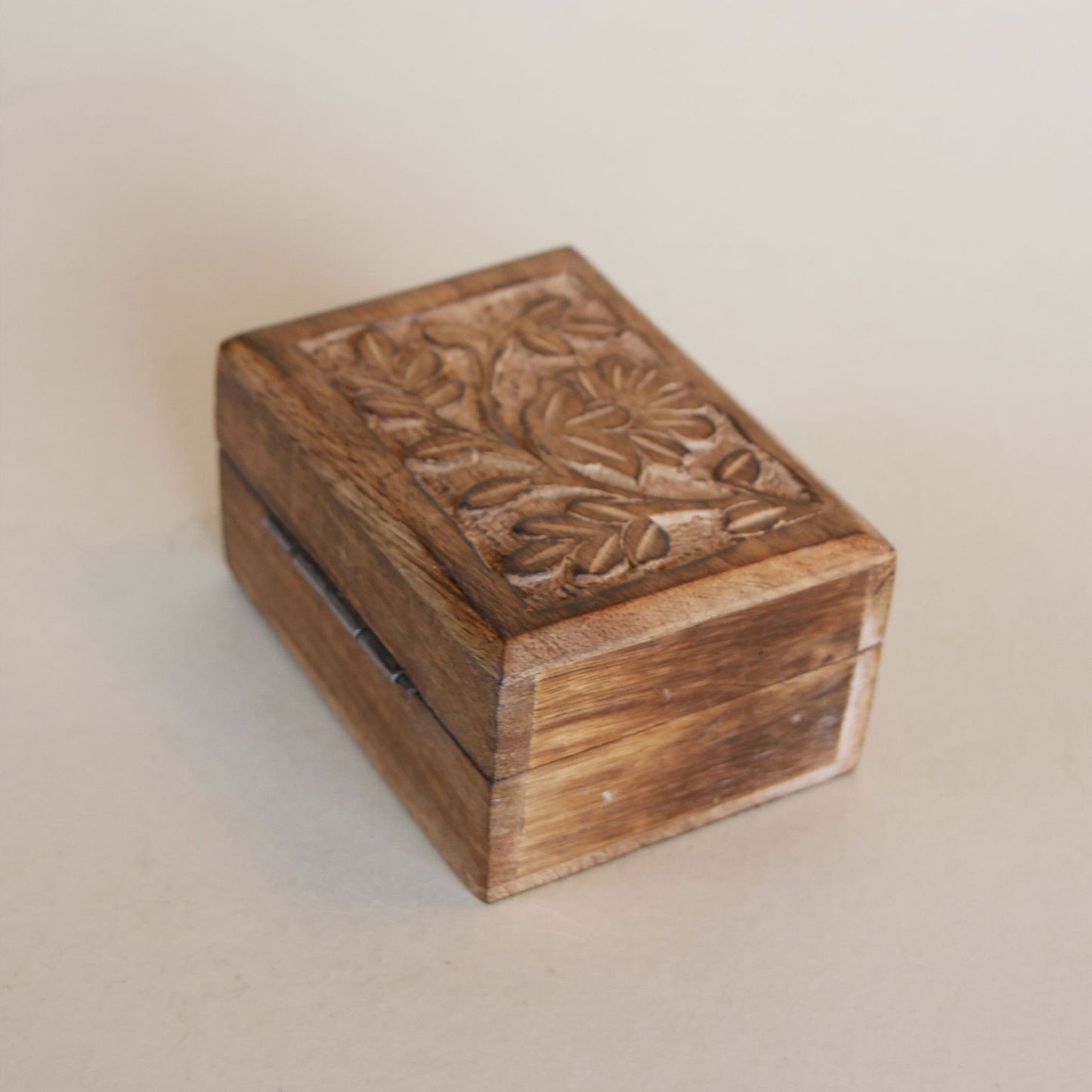 Vintage Floral Carved Wooden Jewelry Box, Vintage Carved Wooden Box, Small Vintage Floral Carved Wooden Box