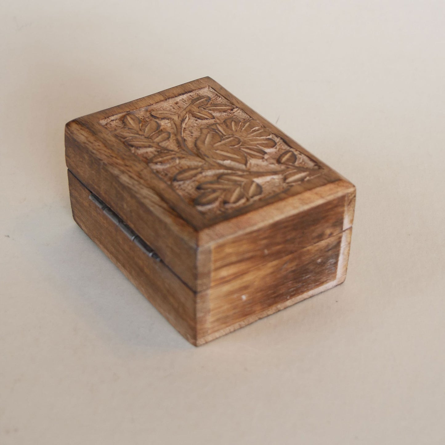 Vintage Floral Carved Wooden Jewelry Box, Vintage Carved Wooden Box, Small Vintage Floral Carved Wooden Box