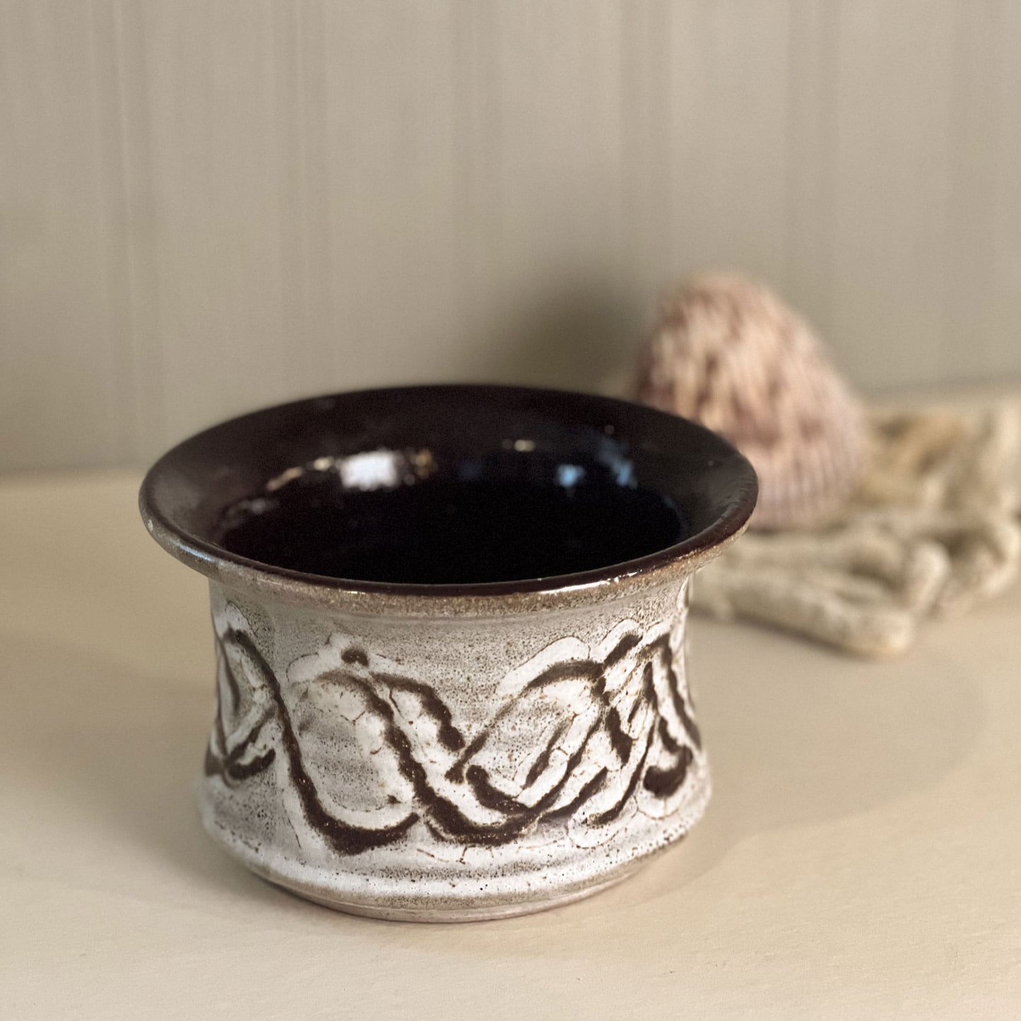 Small Handmade Blue and Brown Pottery Bowl