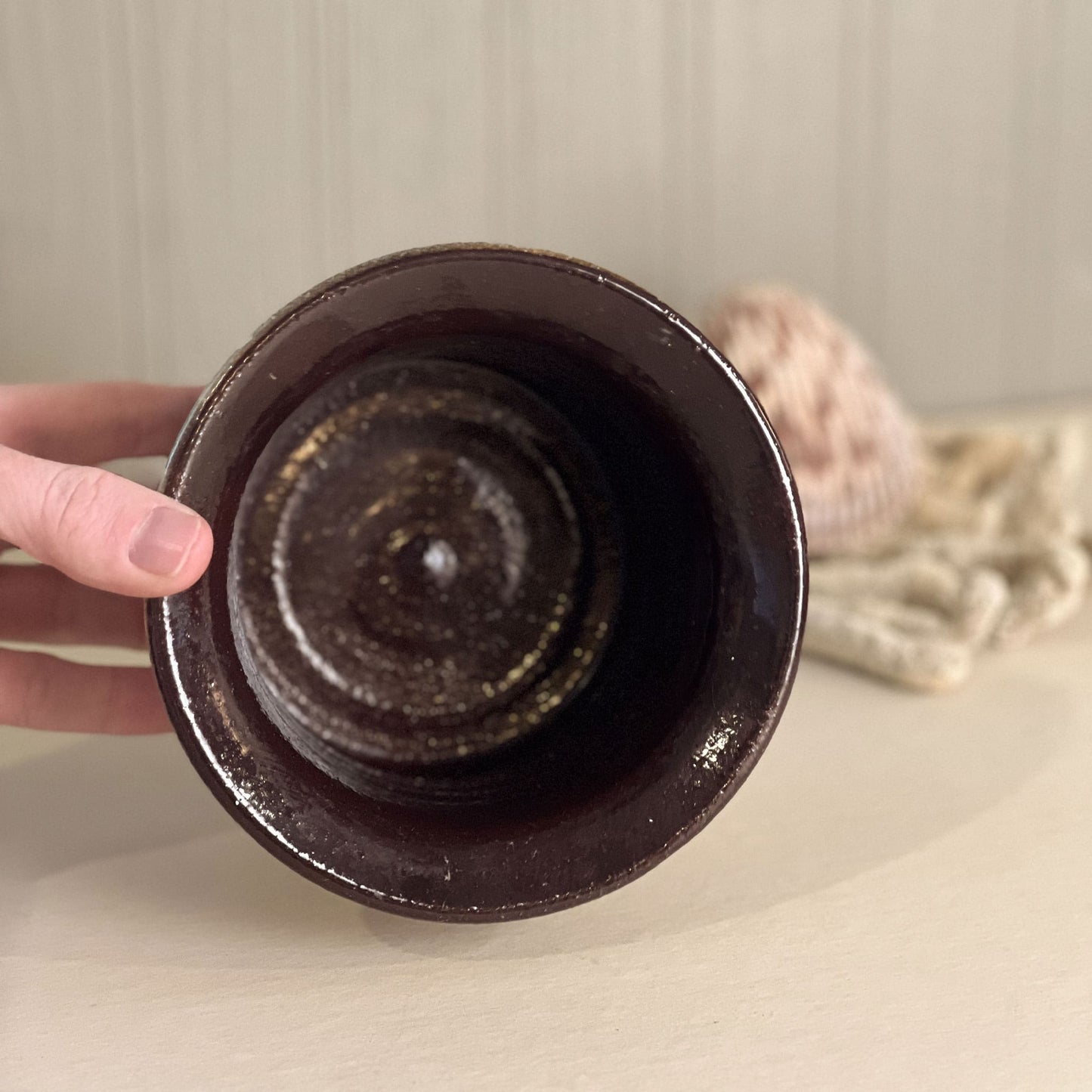 Small Handmade Blue and Brown Pottery Bowl