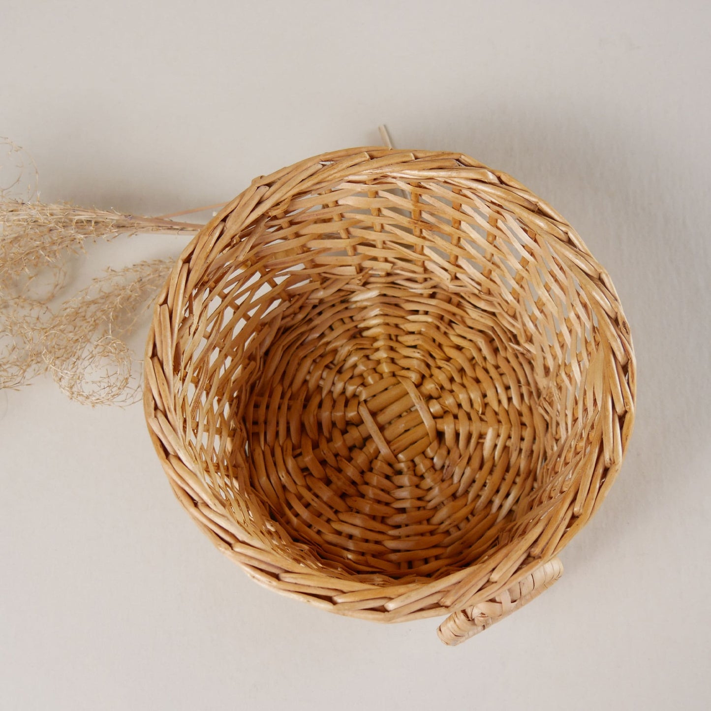 Small Round Light Wicker Basket with Handles Vintage Basket Decor