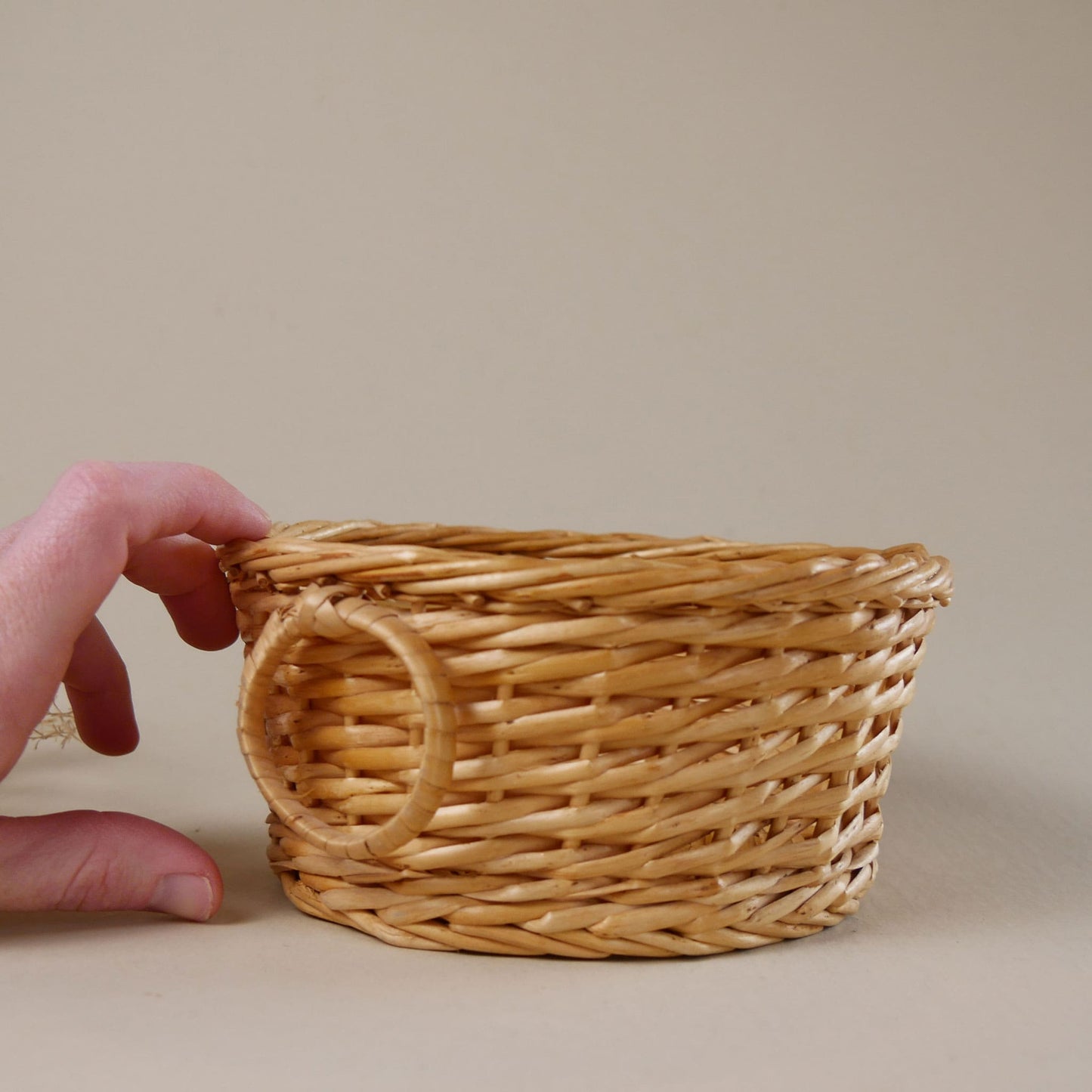 Small Round Light Wicker Basket with Handles Vintage Basket Decor