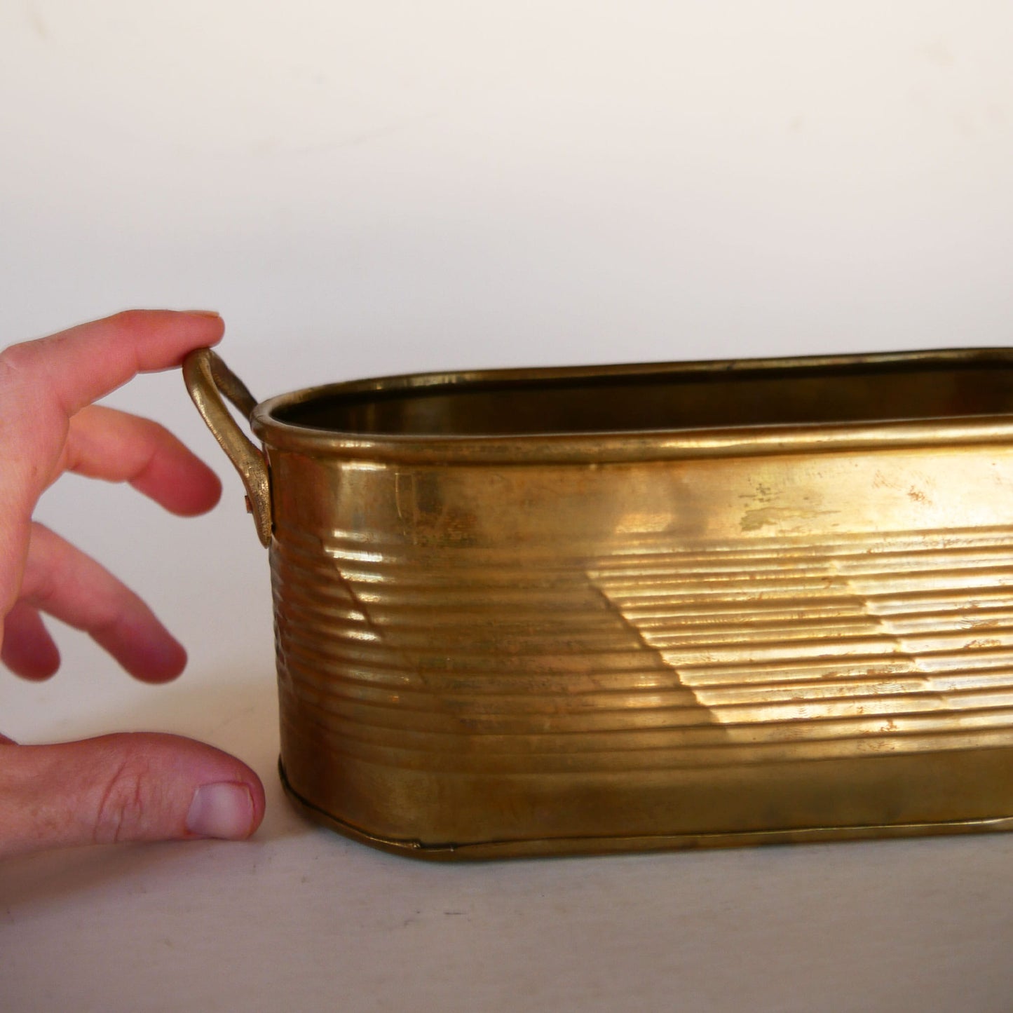 Small Vintage Brass Oval Planter, Mini Brass Planter, Vintage Brass Planter, Vintage Oval Brass Handle Planter, VIntage Brass