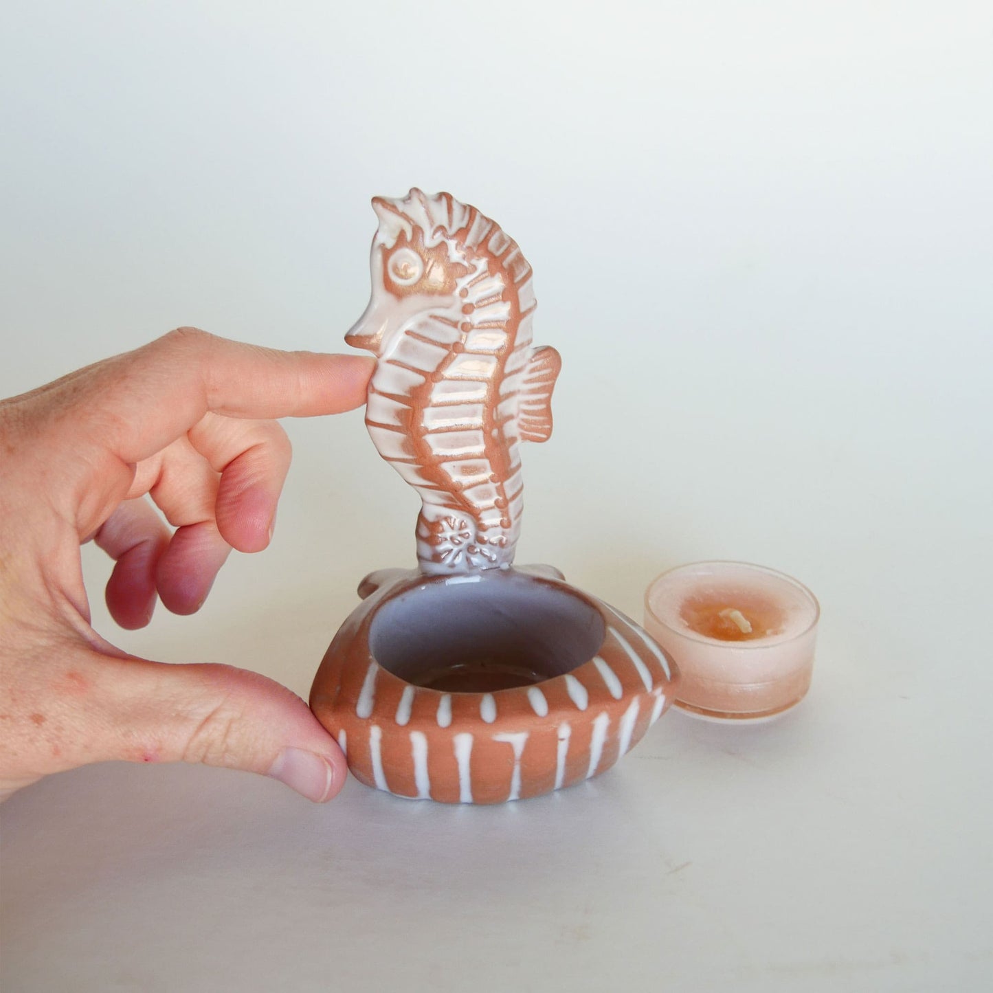 Terracotta Seahorse Tea Candle Holder Nautical Decor Coastal Decor Vintage Seahorse Decor Fish Decor