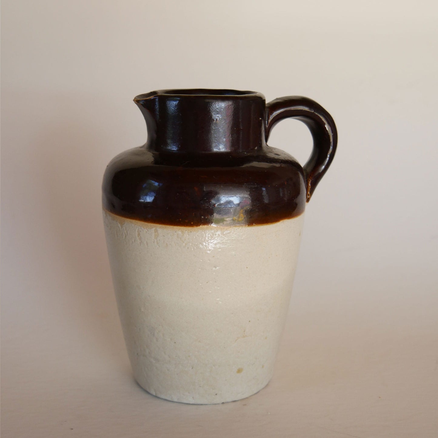 Primitive Two-Tone Stoneware Jug with Handle, Primitive Stoneware, Two Tone toneware, Vintage Stoneware Pitcher, Vintage Stoneware Jug, Primitive Jug, Primitive Pottery Jug, Primitive Two Tone Stoneware, Primitive Kitchen Decor, Farmhouse Kitchen Decor