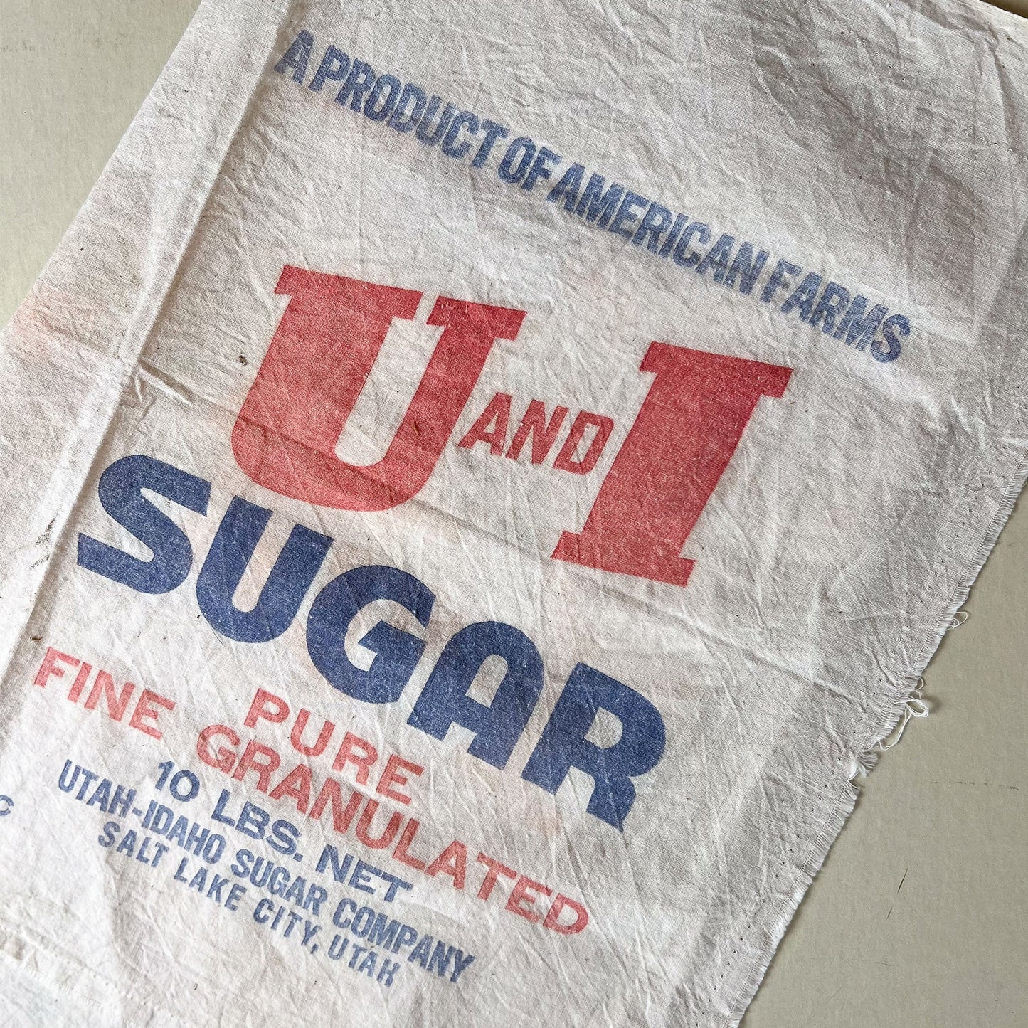 Vintage U and I 10lb Sugar Sack, Salt Lake City, UT, Vintage Sugar Sacks, Old Sugar Sacks, Farmhouse Decor