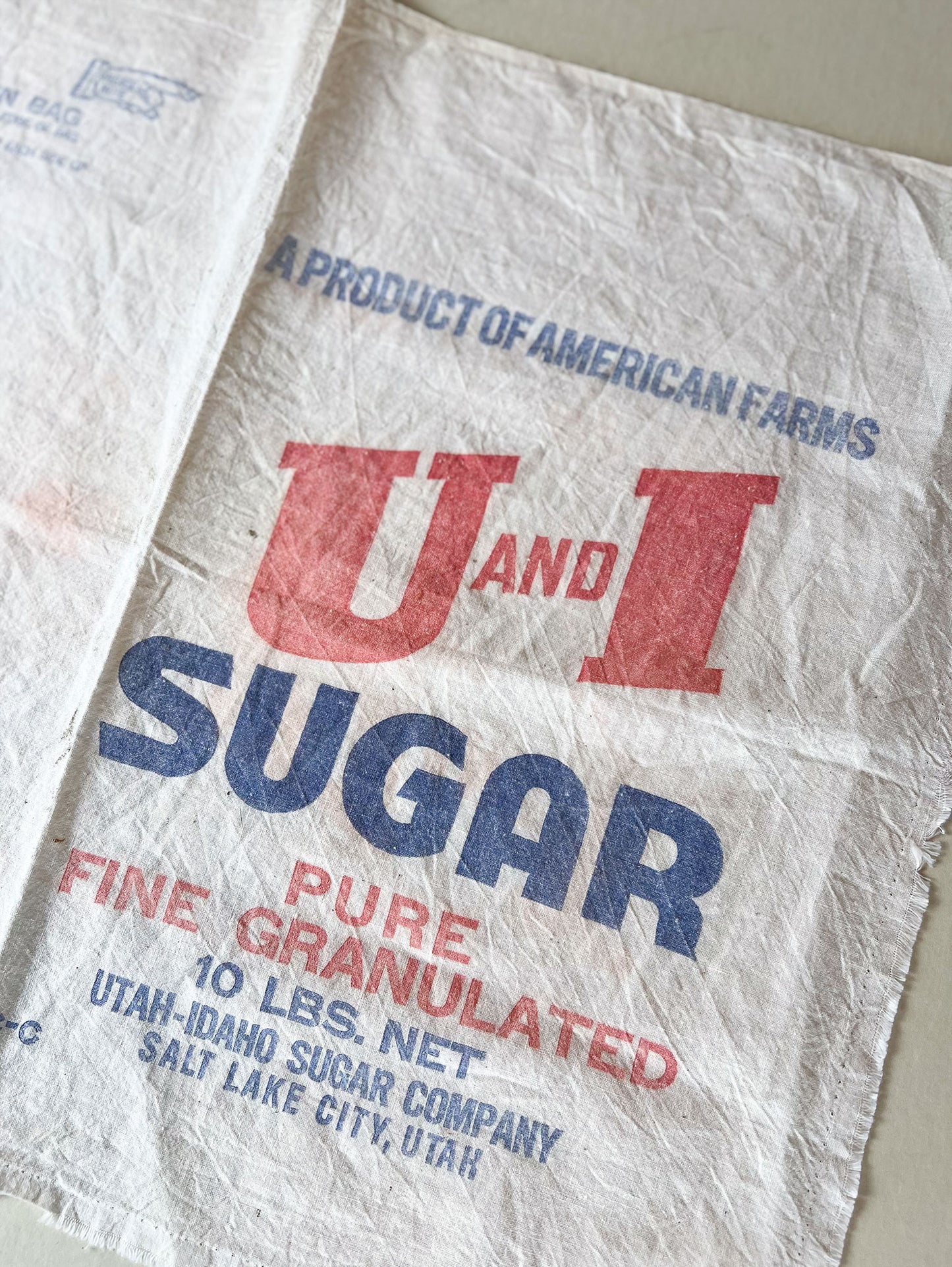Vintage U and I 10lb Sugar Sack, Salt Lake City, UT, Vintage Sugar Sacks, Old Sugar Sacks, Farmhouse Decor