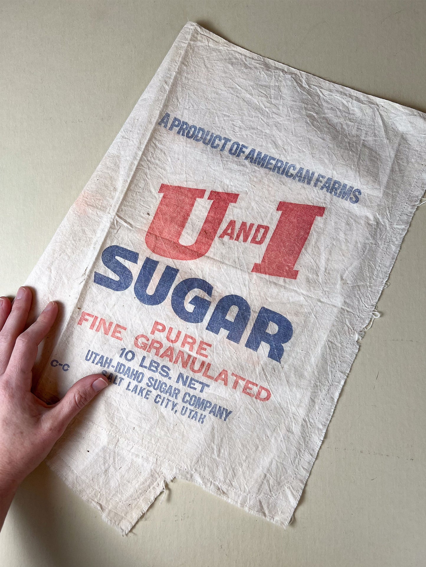 Vintage U and I 10lb Sugar Sack, Salt Lake City, UT, Vintage Sugar Sacks, Old Sugar Sacks, Farmhouse Decor