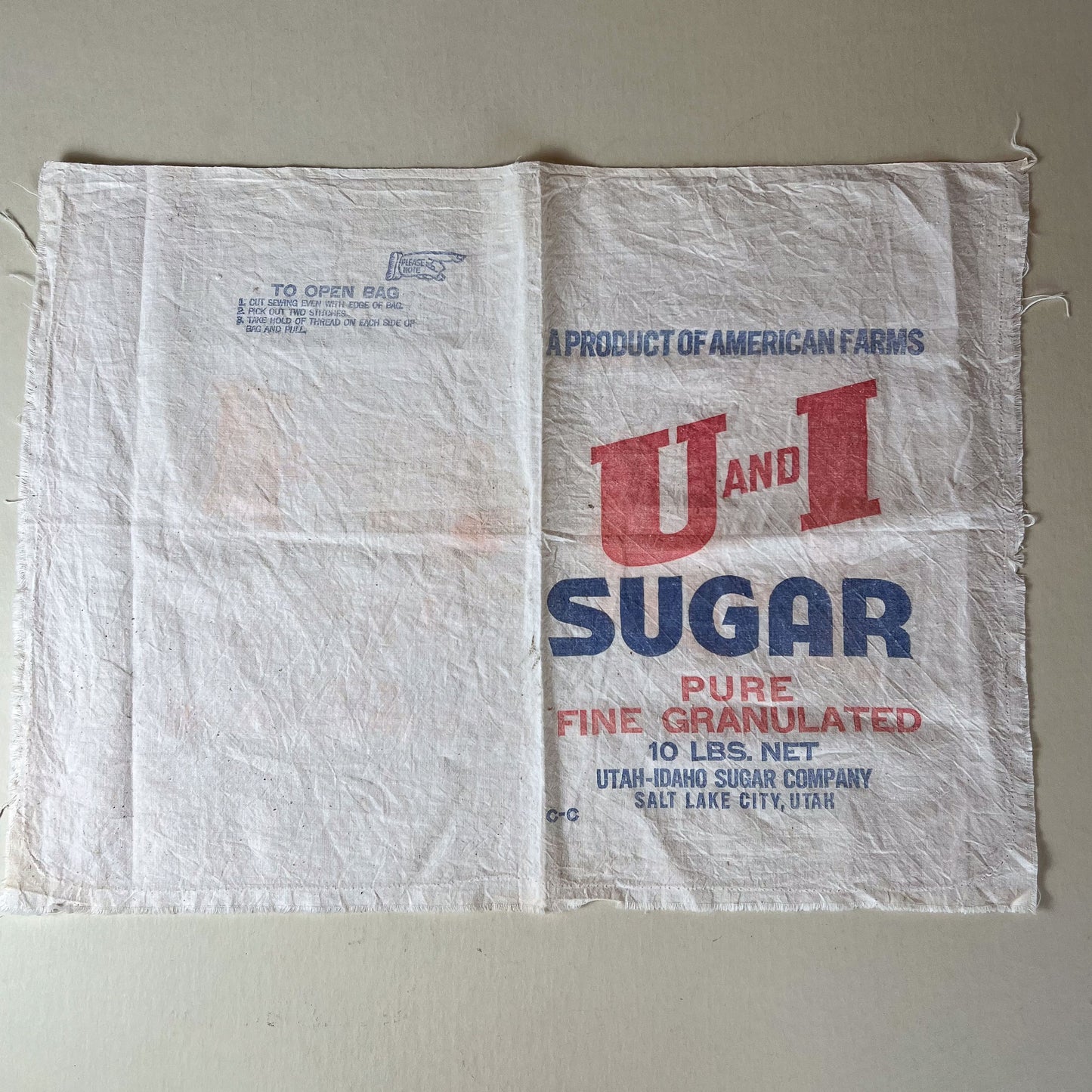 Vintage U and I 10lb Sugar Sack, Salt Lake City, UT, Vintage Sugar Sacks, Old Sugar Sacks, Farmhouse Decor