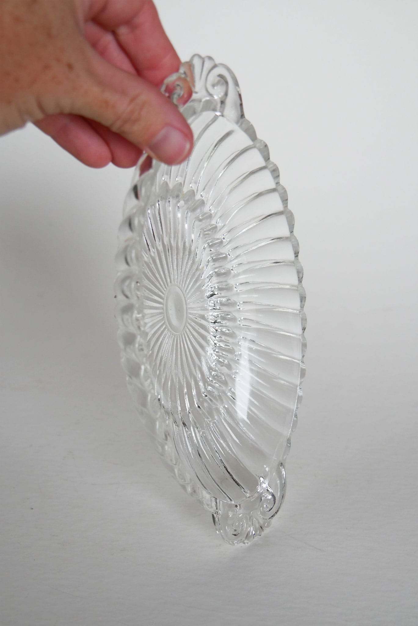Vintage Pressed Glass Oval Dish, Vintage Etched Glass Dish, VIntage Mini OVal Dish, Vintage Jewlery Dish