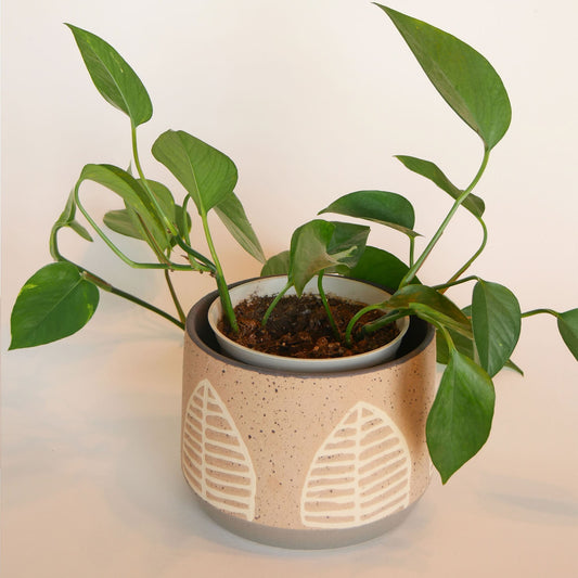 Leaf Motif Pottery Planter, Organic Planter Pottery Vase, Vintage Pottery Vase, Leaf Design Pottery