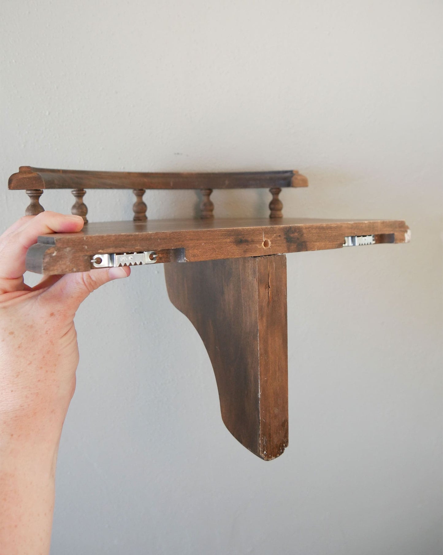 Vintage Wood Curio Shelf, Half Moon Spindle Rail Wall Shelf, Vintage Curio Shelf