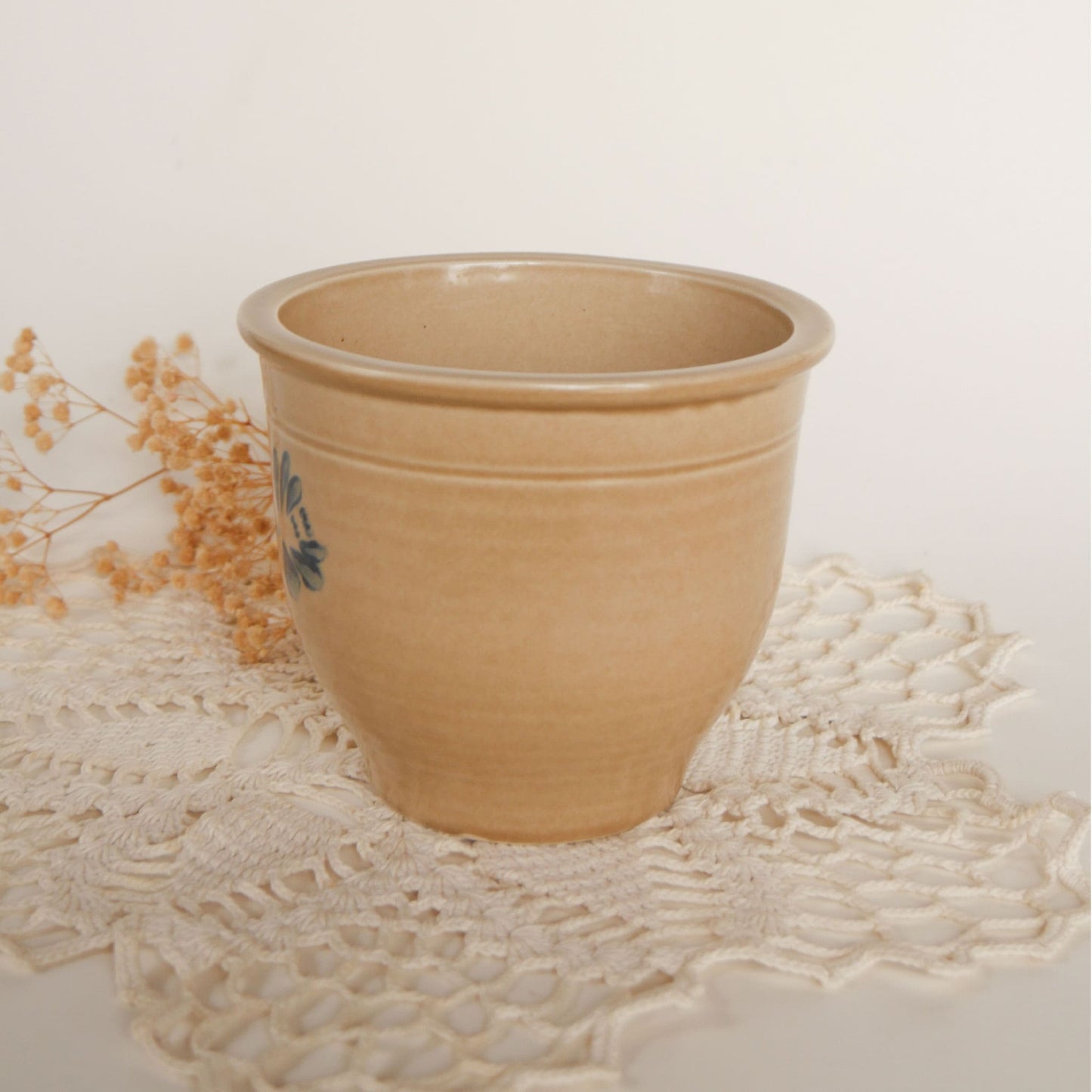 1984 Pfaltzgraff Folk Art Vase with Blue Florals Vintage Folk Art Stoneware Vintage Stoneware with Blue Florals Vintage Farmhouse Decor