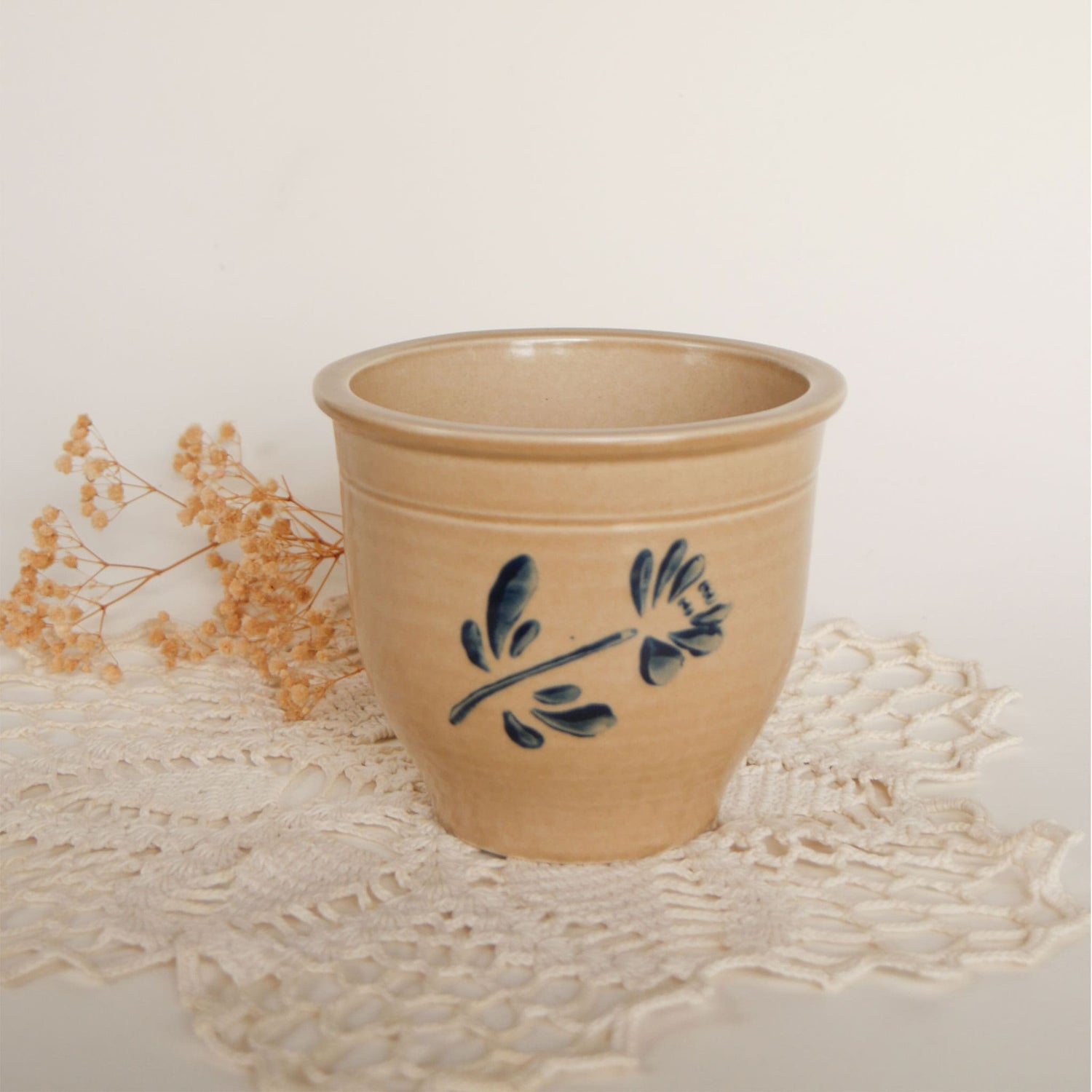 1984 Pfaltzgraff Folk Art Vase with Blue Florals Vintage Folk Art Stoneware Vintage Stoneware with Blue Florals Vintage Farmhouse Decor