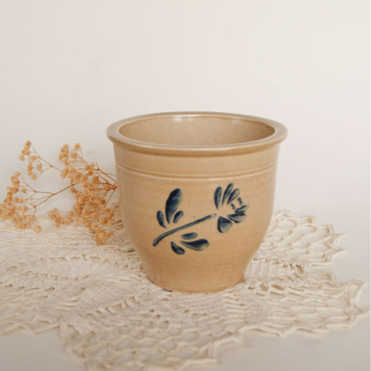 1984 Pfaltzgraff Folk Art Vase with Blue Florals Vintage Folk Art Stoneware Vintage Stoneware with Blue Florals Vintage Farmhouse Decor