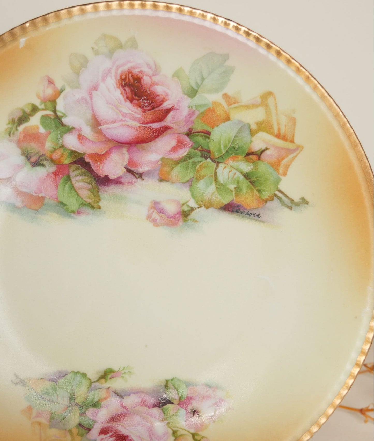 Vintage Yellow and Pink Rose Hand Painted Plate, BTG Germany Hand Painted Germany Yellow and Pink Rose Plate