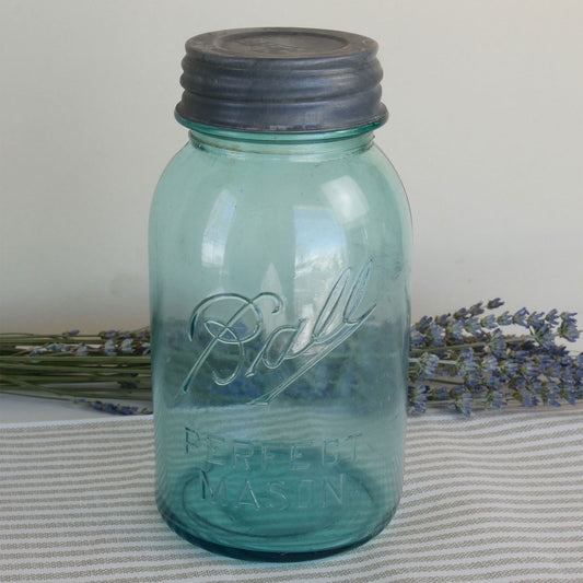 Blue Quart Ball Mason Jar with Zinc Lid, Vintage Blue Ball Jar