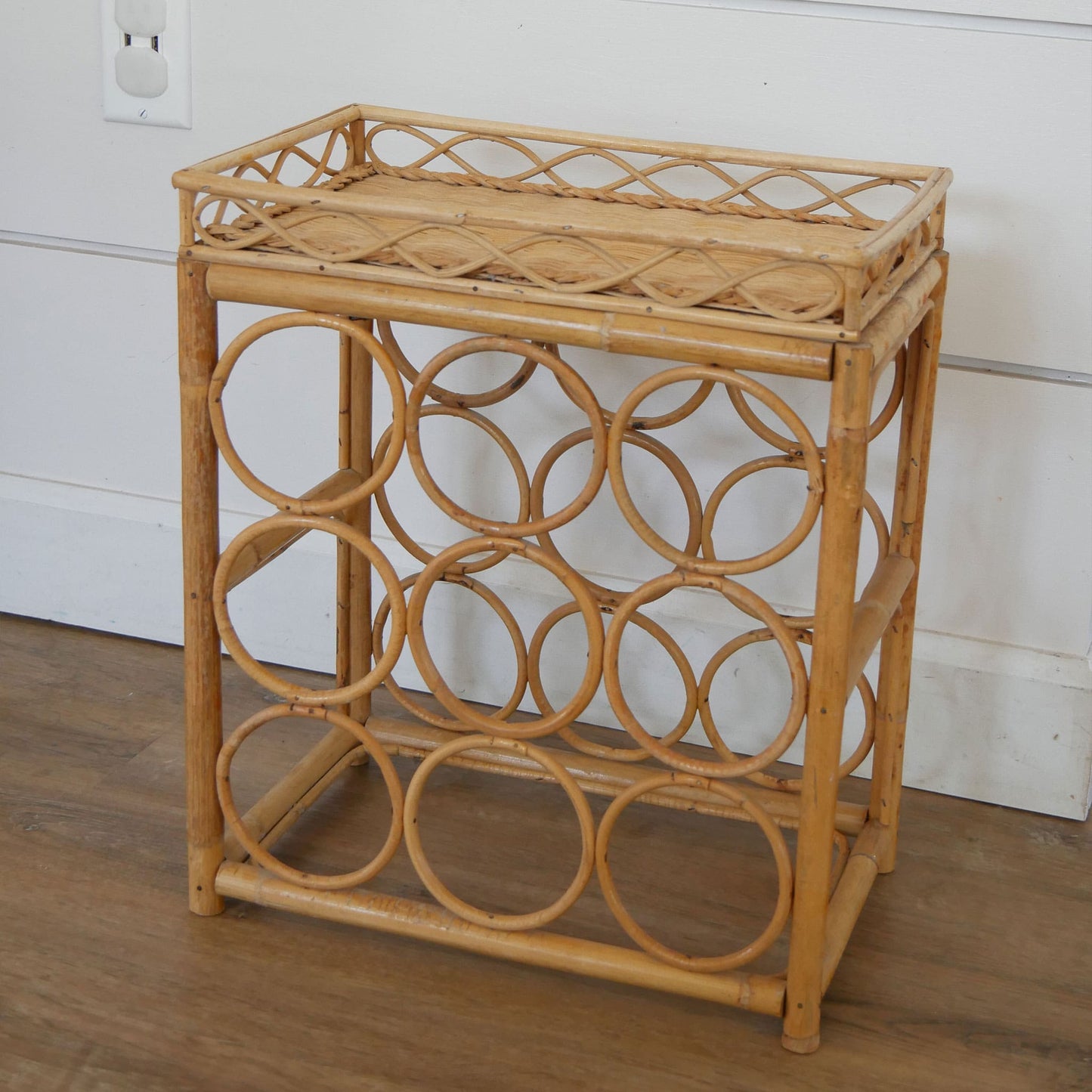 Vintage Wicker Wine Rack, Bamboo Wicker Wine Rack, Midcentury Bamboo Wine Rack, Vintage Bamboo Wine Rack