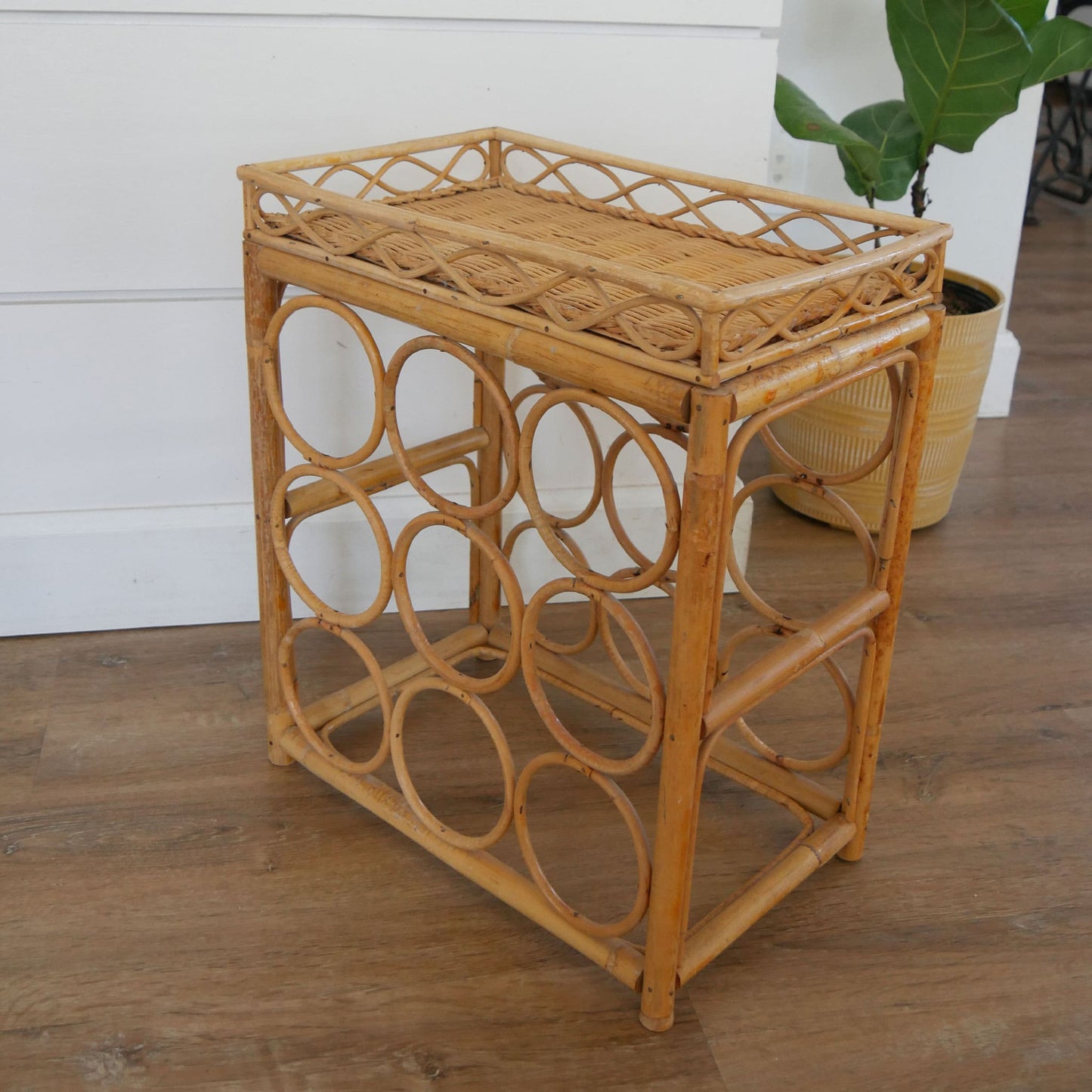 Vintage Wicker Wine Rack, Bamboo Wicker Wine Rack, Midcentury Bamboo Wine Rack, Vintage Bamboo Wine Rack