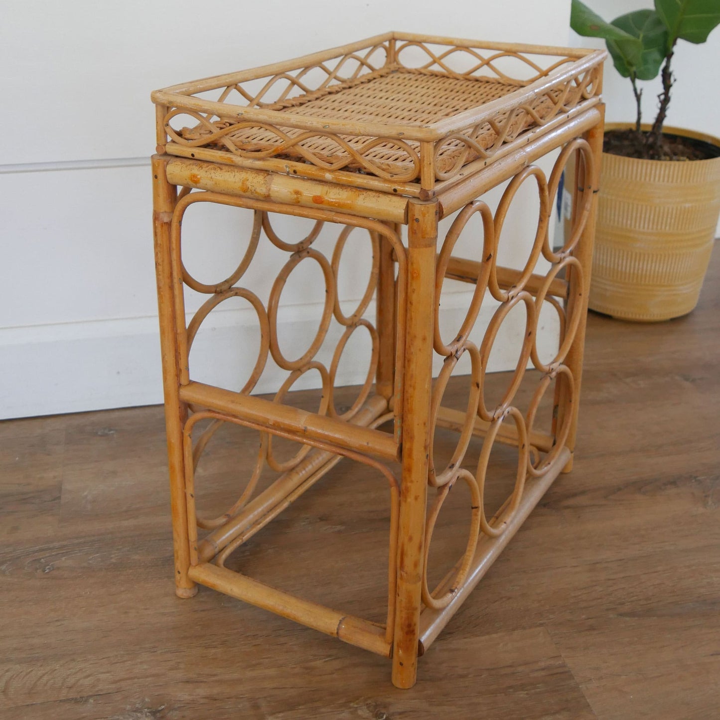 Vintage Wicker Wine Rack, Bamboo Wicker Wine Rack, Midcentury Bamboo Wine Rack, Vintage Bamboo Wine Rack