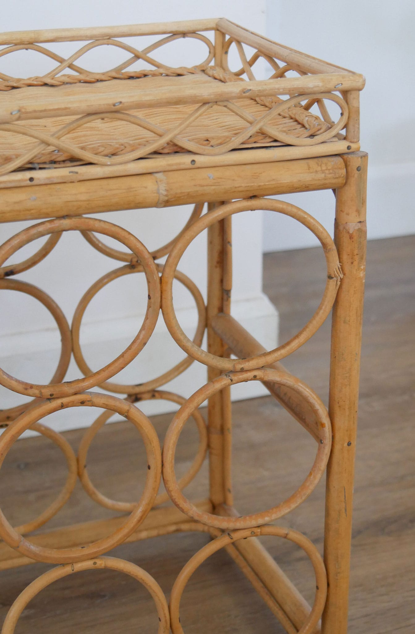 Vintage Wicker Wine Rack, Bamboo Wicker Wine Rack, Midcentury Bamboo Wine Rack, Vintage Bamboo Wine Rack