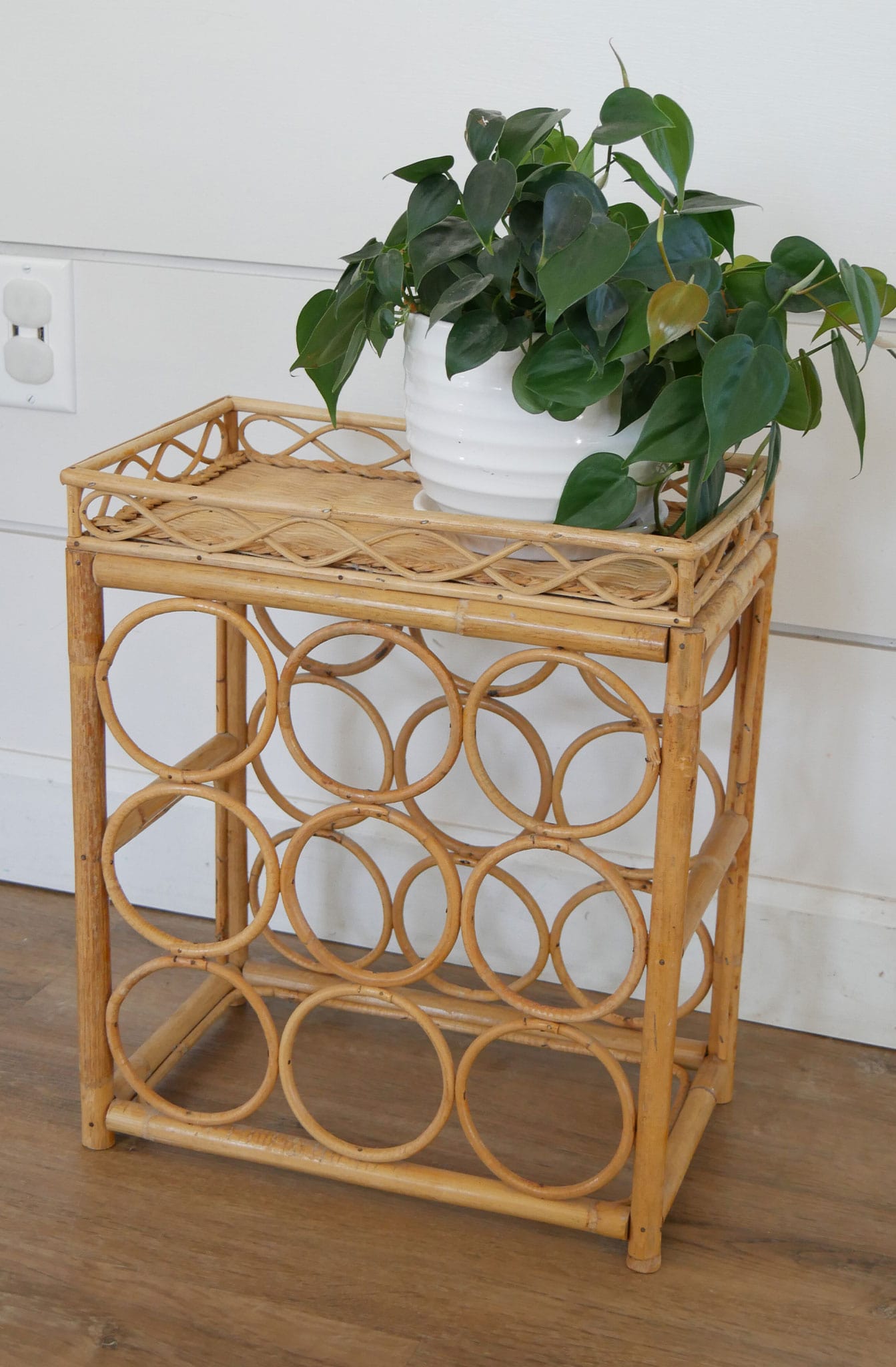 Vintage Wicker Wine Rack, Bamboo Wicker Wine Rack, Midcentury Bamboo Wine Rack, Vintage Bamboo Wine Rack