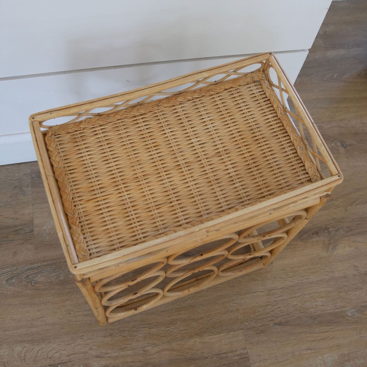 Vintage Wicker Wine Rack, Bamboo Wicker Wine Rack, Midcentury Bamboo Wine Rack, Vintage Bamboo Wine Rack