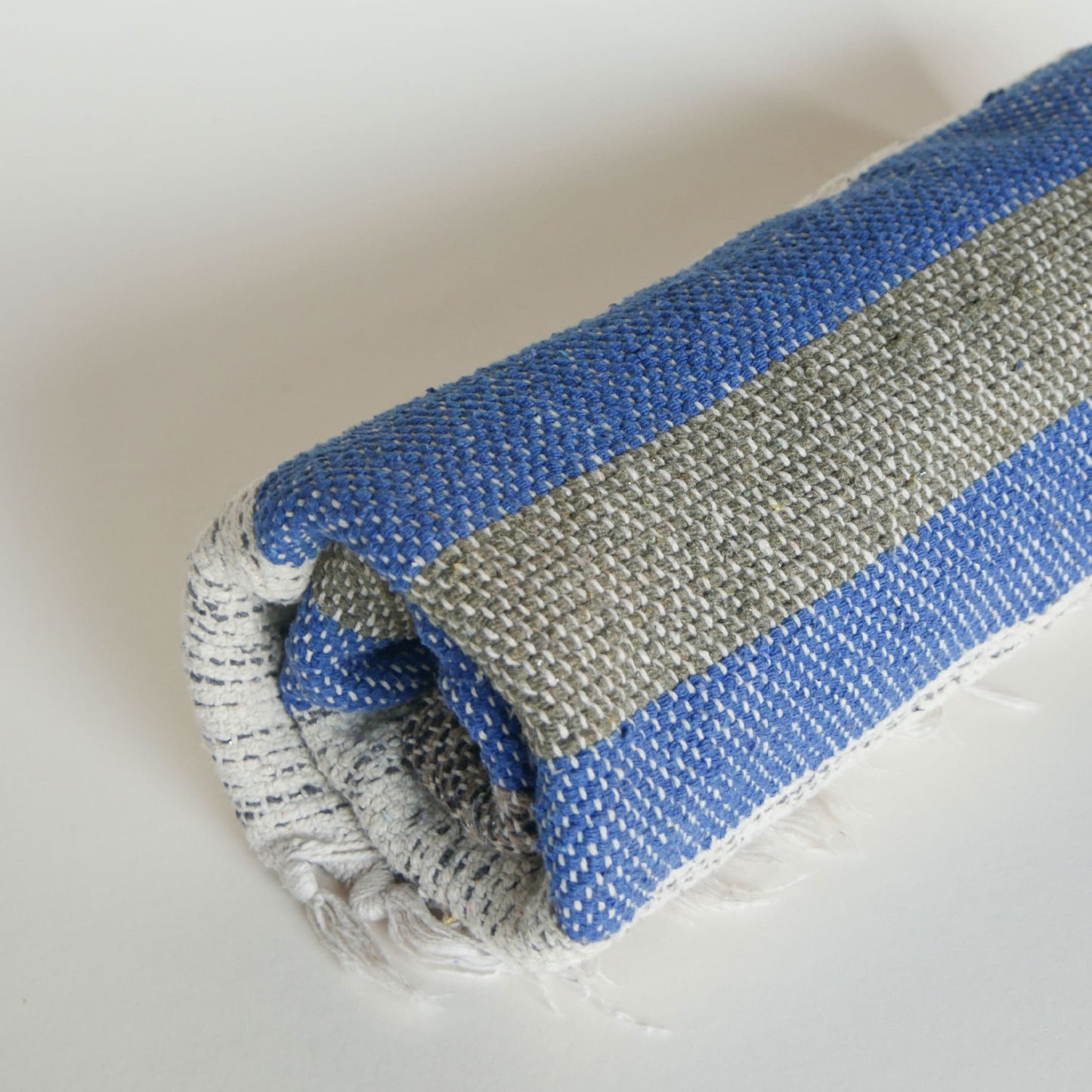 Vintage Handwoven Grey and Blue Striped Rug Vintage Stripe Blue Turkish Rug Vintage Farmhouse Blue Rug