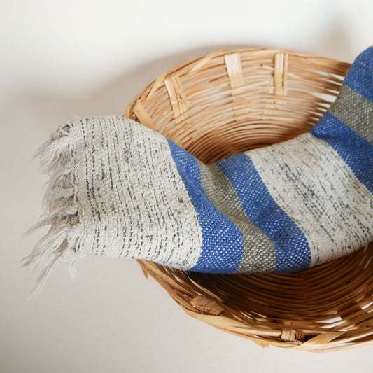 Vintage Handwoven Grey and Blue Striped Rug Vintage Stripe Blue Turkish Rug Vintage Farmhouse Blue Rug