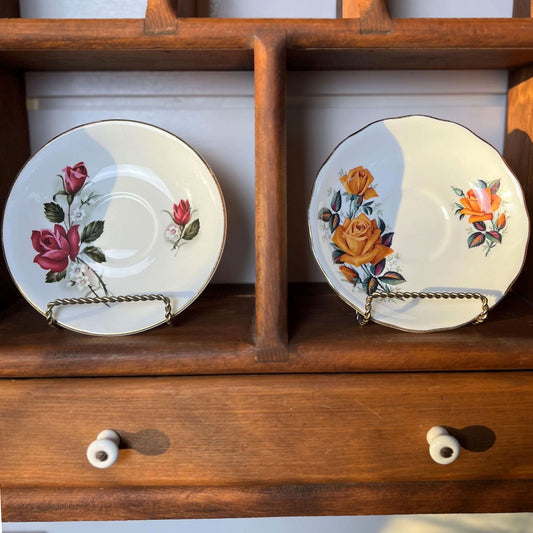 Vintage Bone China Rose Plates 6in, Vintage Floral Plates, Floral Side Plates, Rose Plates