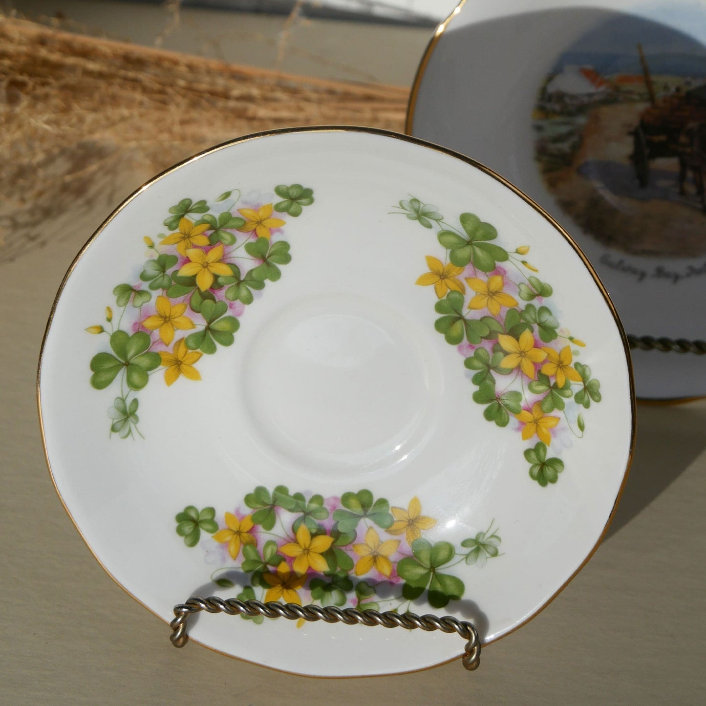 Vintage Bone China Irish Shamrock 5.5in Saucer Plate Collection, Galway Bay Plate