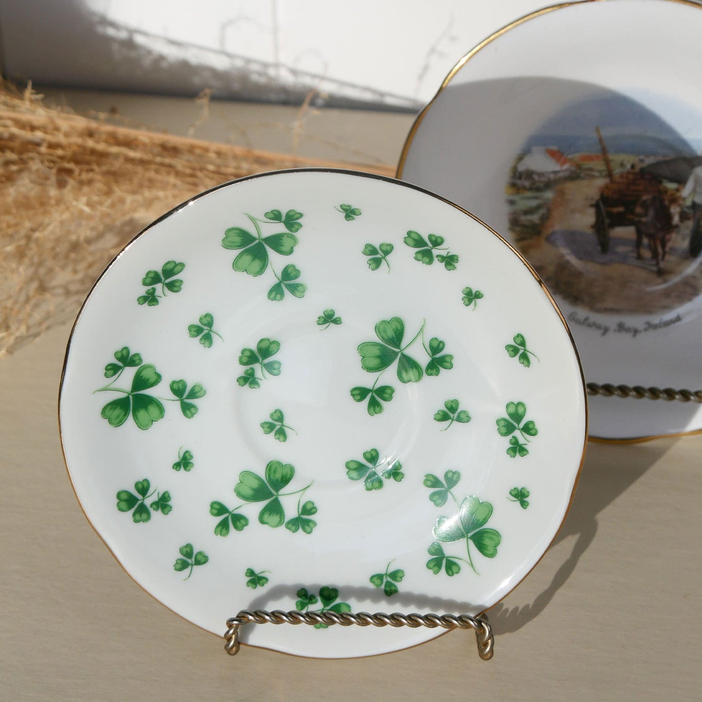 Vintage Bone China Irish Shamrock 5.5in Saucer Plate Collection, Galway Bay Plate