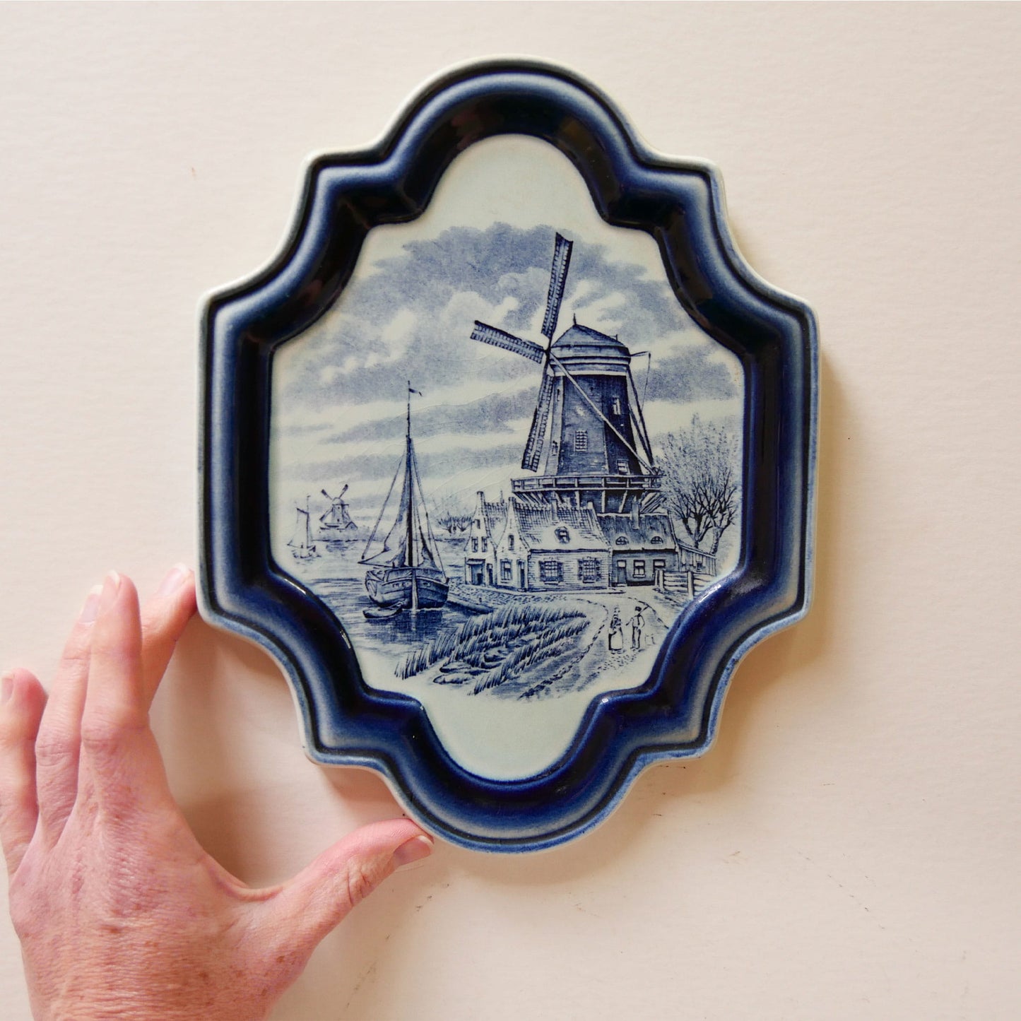 Vintage Blue and White Belgium Wall Plaque, Windmill & Ship Scene, Blue and White Delft Wall Decor, Vintage Blue and White Wall Plaque, Vintage Blue and White Delft Cottage Wall Decor