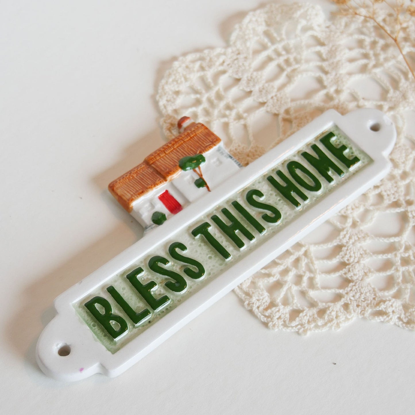 'Bless this Home' Handpainted Cermanic Wall Plaque Vintage Hand Painted Wall Plaque Cottage Wall Decor
