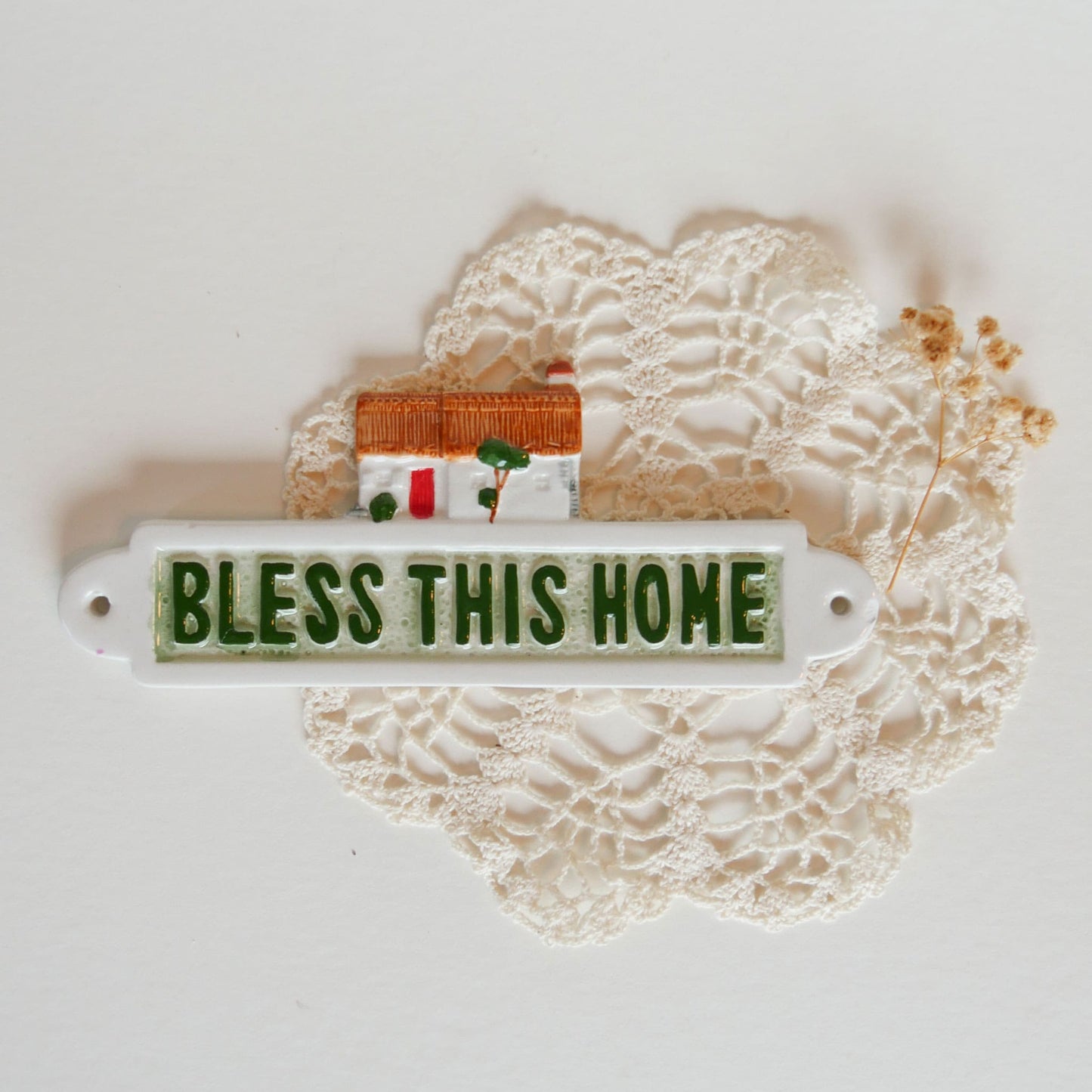 'Bless this Home' Handpainted Cermanic Wall Plaque Vintage Hand Painted Wall Plaque Cottage Wall Decor