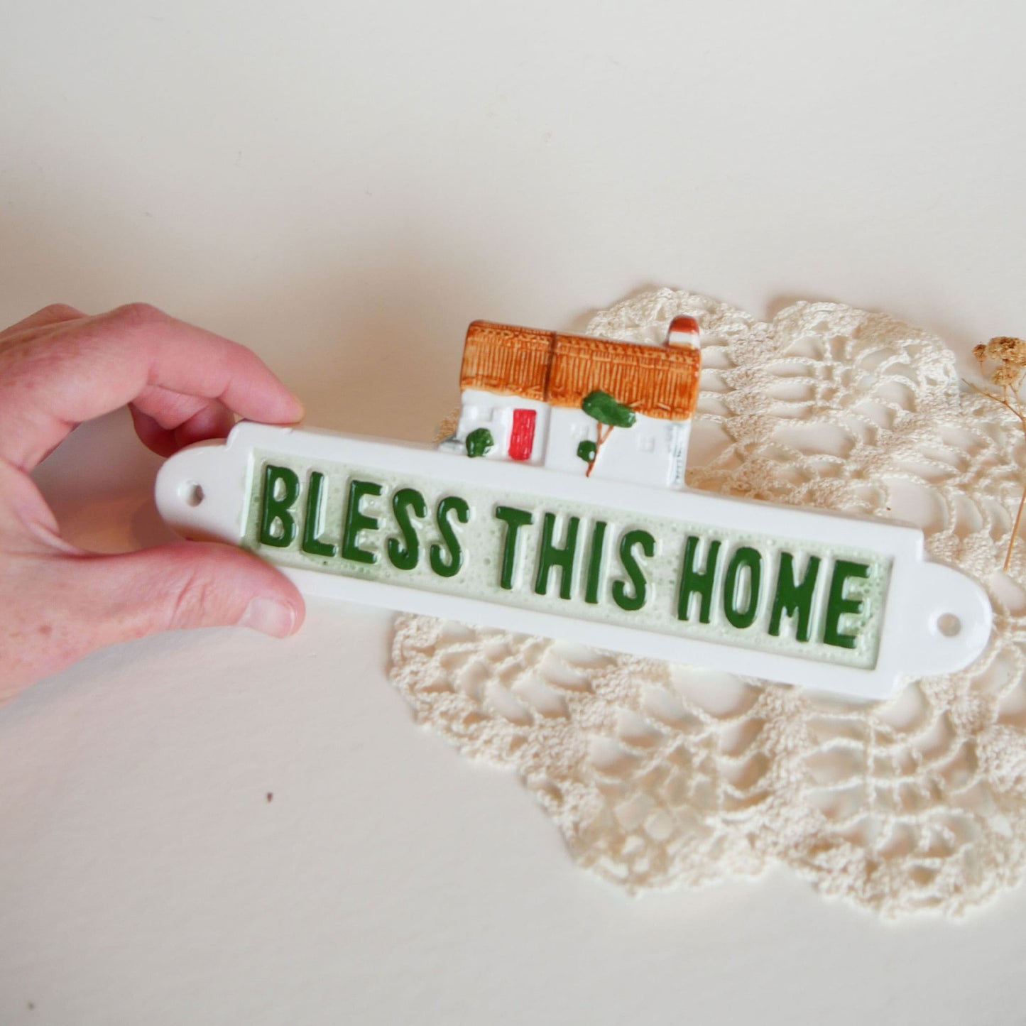 'Bless this Home' Handpainted Cermanic Wall Plaque Vintage Hand Painted Wall Plaque Cottage Wall Decor