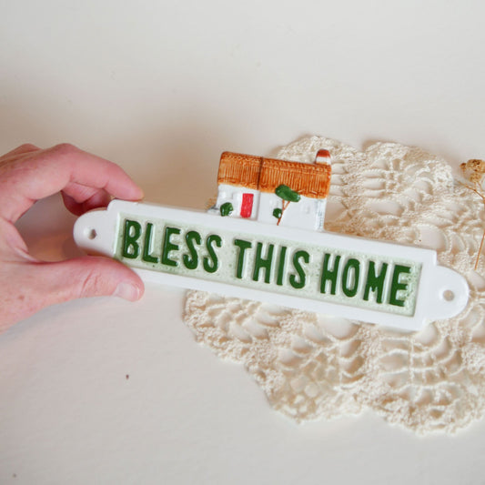'Bless this Home' Handpainted Cermanic Wall Plaque Vintage Hand Painted Wall Plaque Cottage Wall Decor