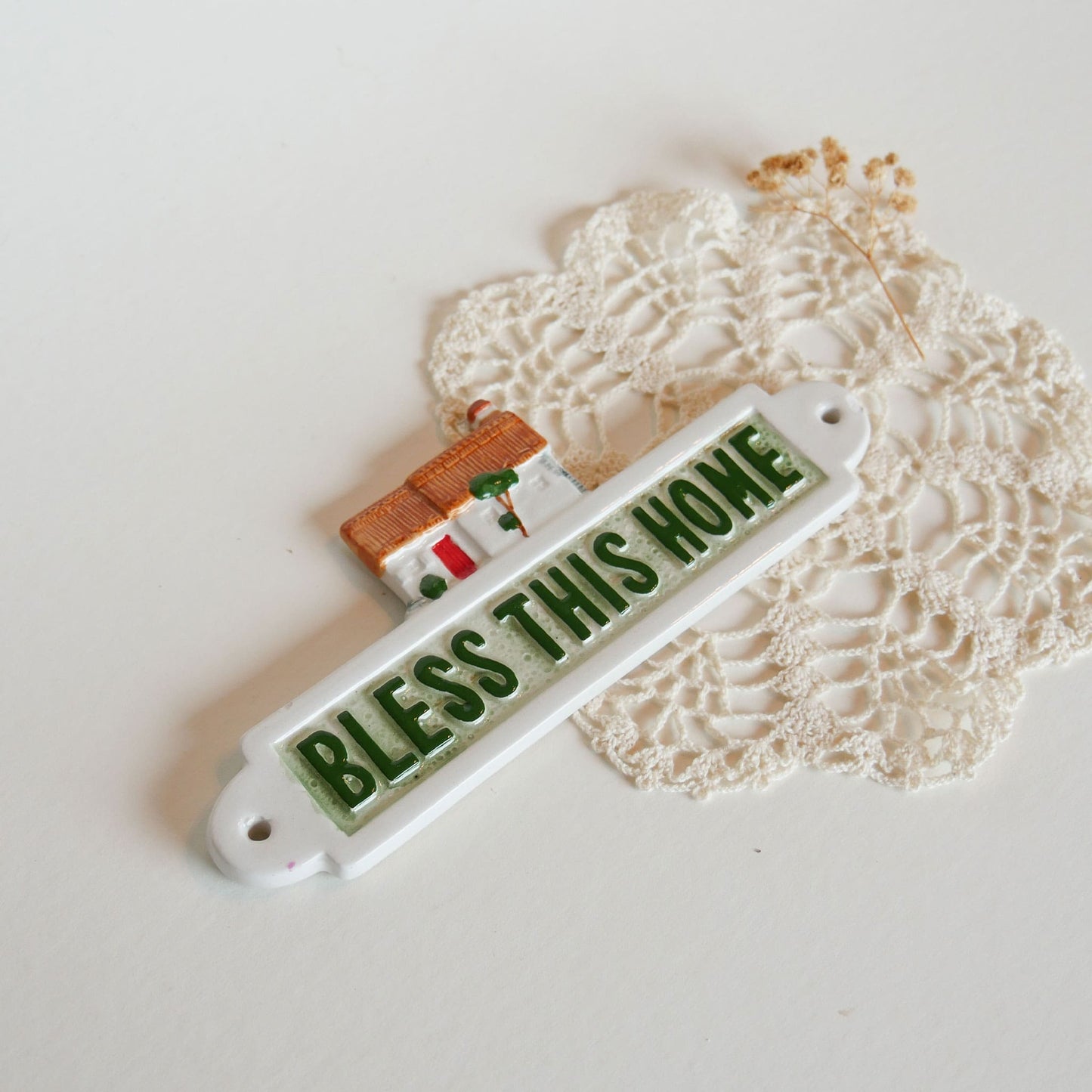 'Bless this Home' Handpainted Cermanic Wall Plaque Vintage Hand Painted Wall Plaque Cottage Wall Decor