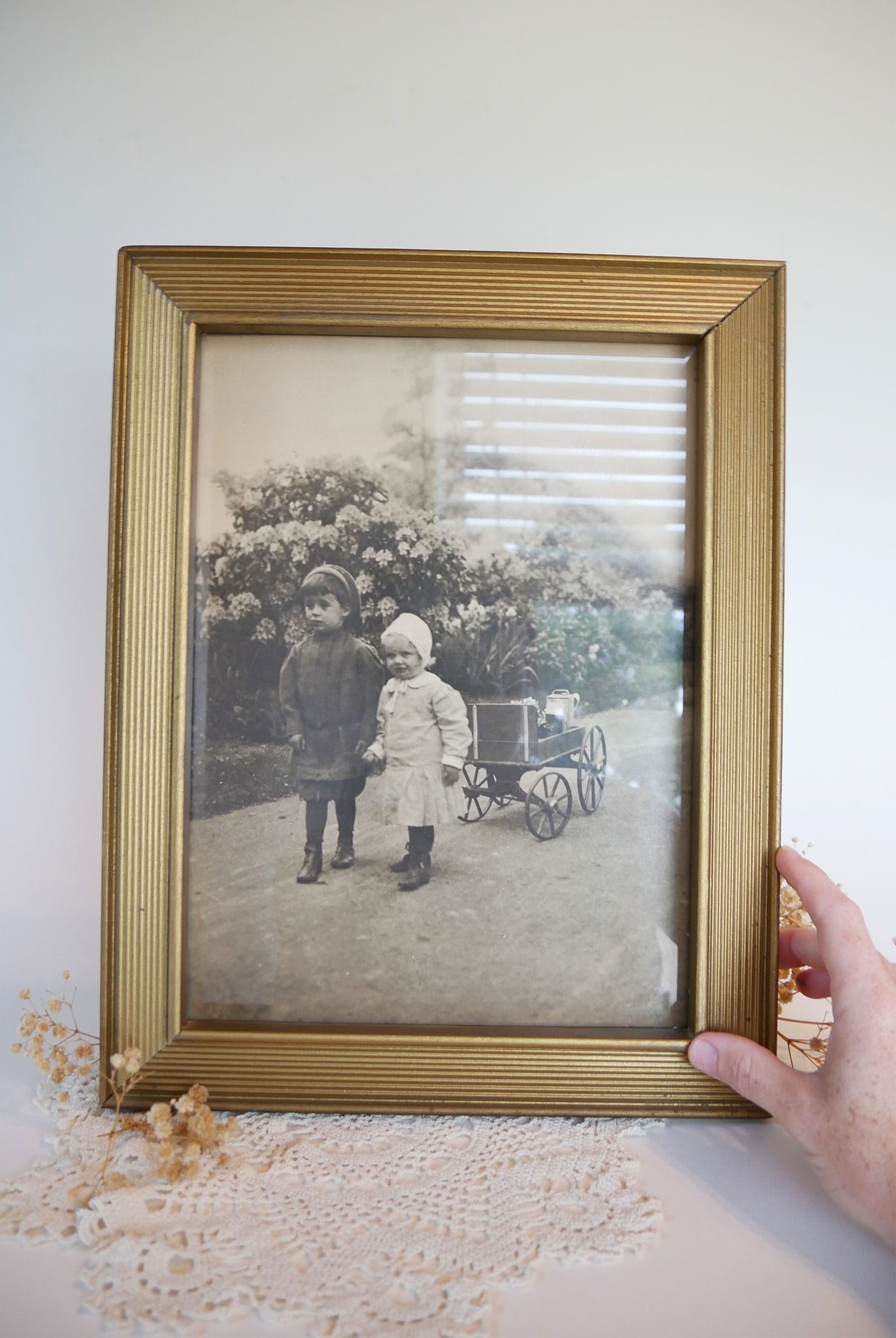 Vintage Gold Framed Black and White Children Photograph, 11in x 14in Vintage Framed Black and White Photograph Old Time Children Photograph Framed
