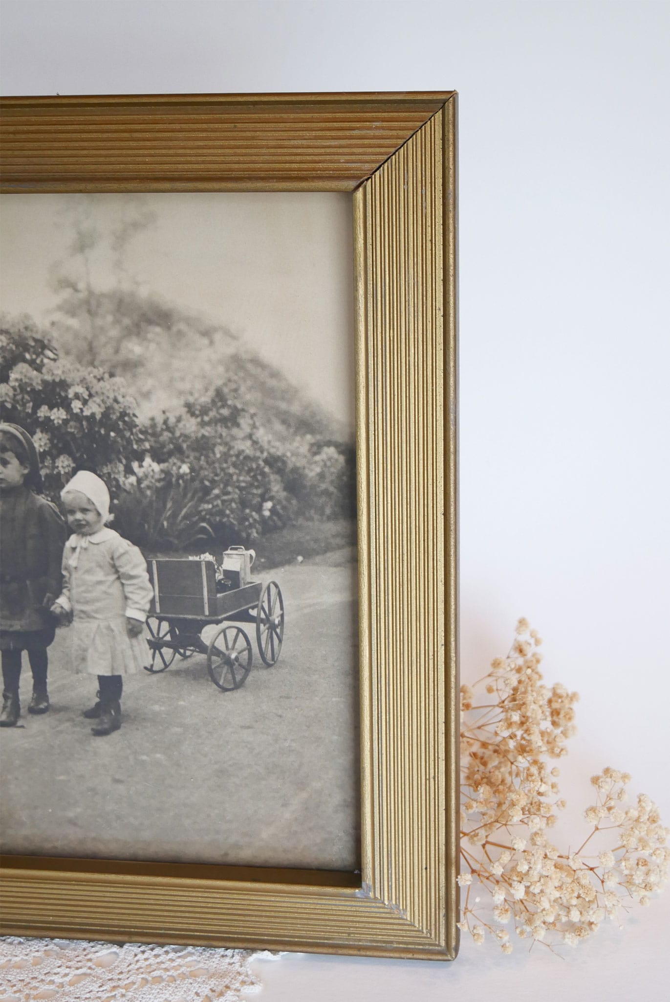 Vintage Gold Framed Black and White Children Photograph, 11in x 14in Vintage Framed Black and White Photograph Old Time Children Photograph Framed