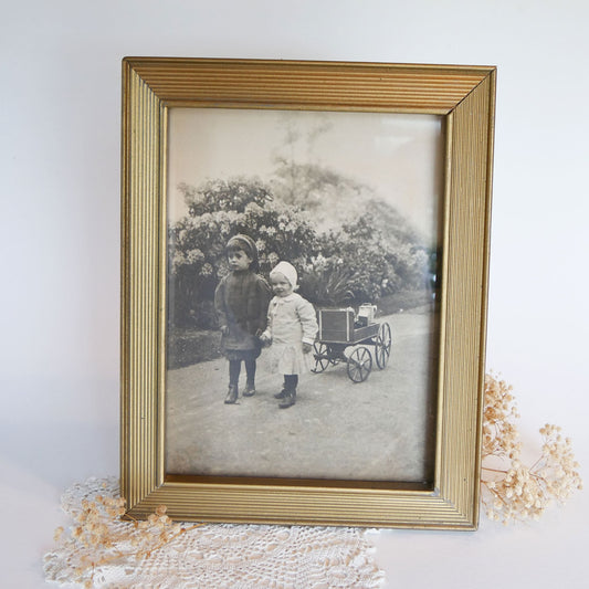 Vintage Gold Framed Black and White Children Photograph, 11in x 14in Vintage Framed Black and White Photograph Old Time Children Photograph Framed