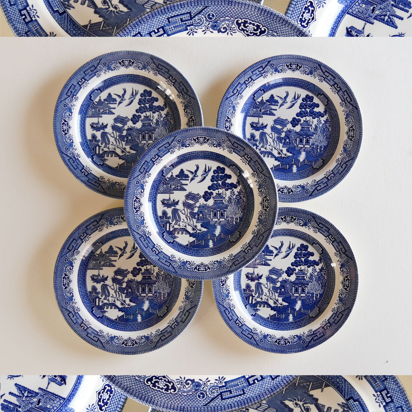 Vintage Churchill Blue Willow Dinner Plates, Set of 5, Vintage Blue and White Plate Set, Vintage Blue and White Collection, Decorative Blue and White Plates, Vintage Blue and White Plate Wall, Vintage Gallery Plate Wall, Vintage Wall Decor