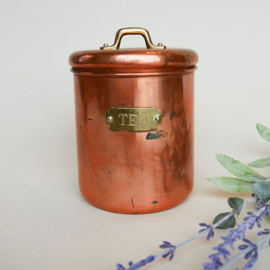 Vintage Copper Tea Canister with Label Vintage Kitchen Decor 3