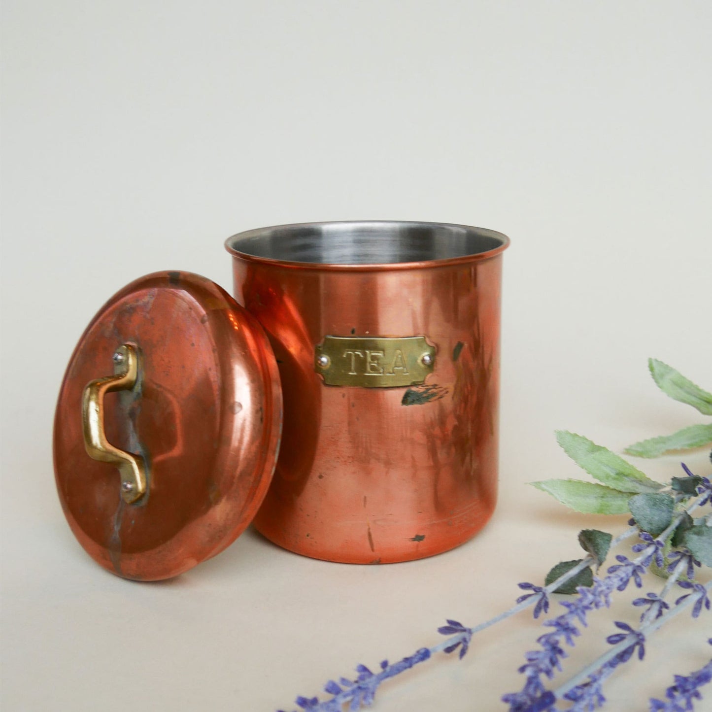 Vintage Copper Tea Canister with Label Vintage Kitchen Decor 5